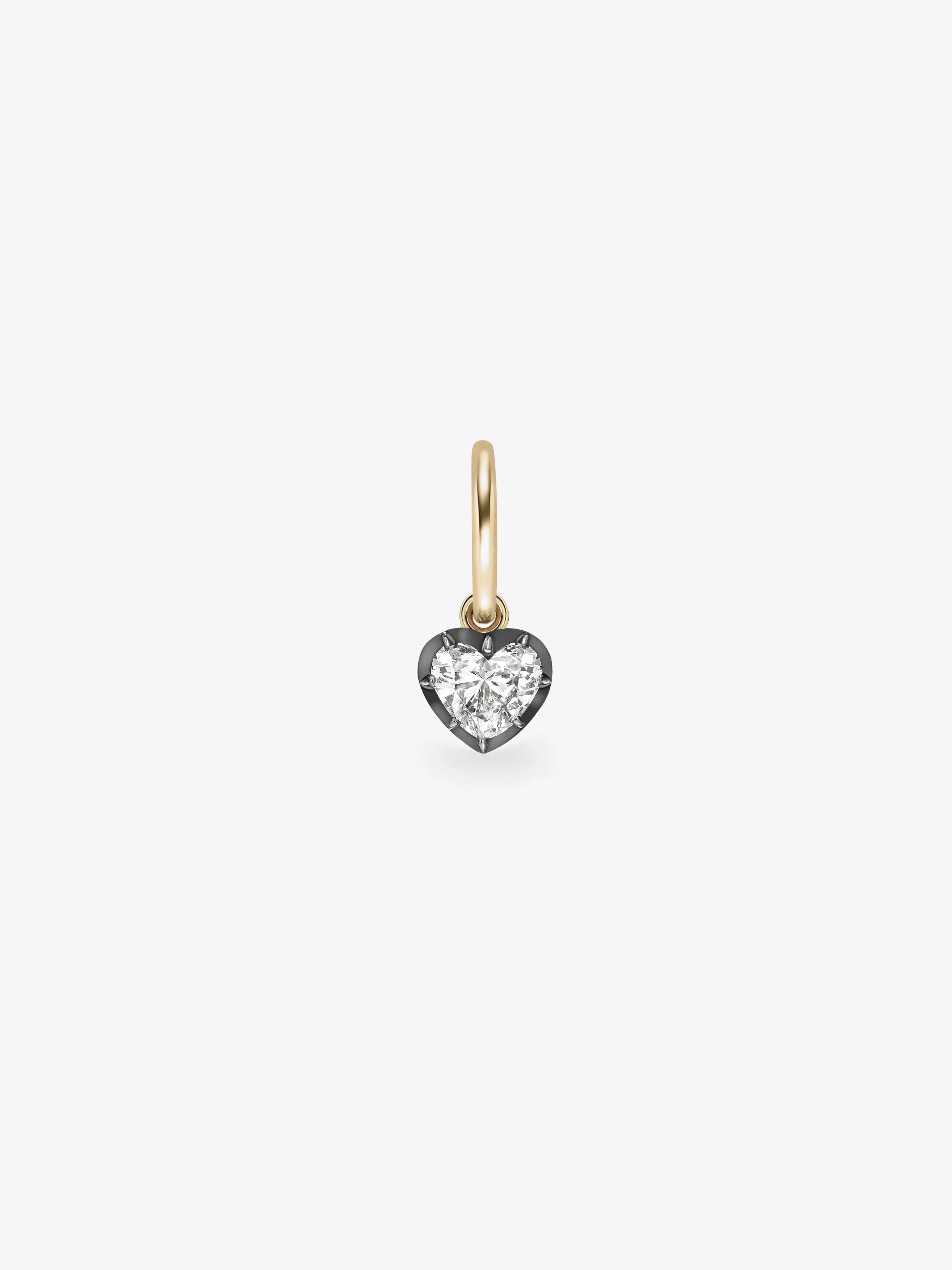 0.70ct Heart-Shaped Diamond & Blackened Gold Single Gypset Hoop Earring View 1