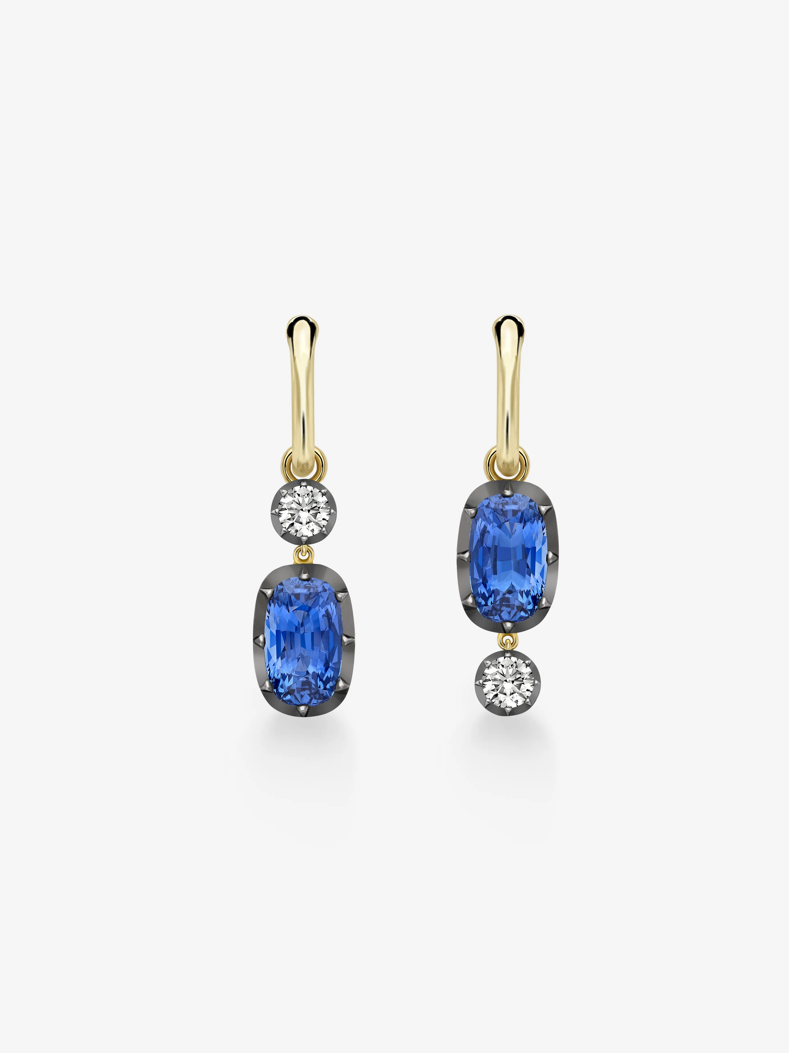 Asymmetric 3.30ct Cushion Sapphire & Diamond Hoop Earrings View 1