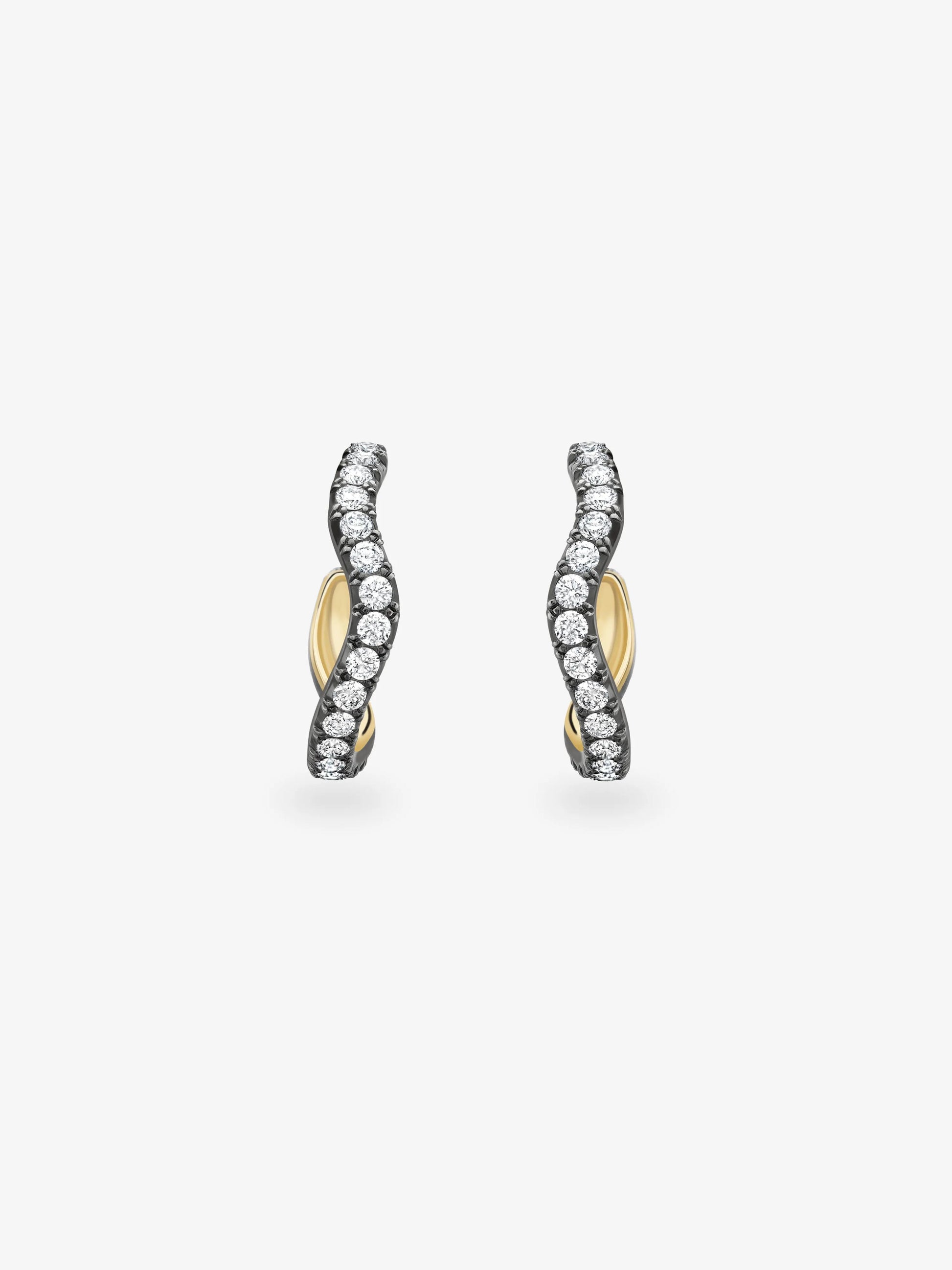 Carmela Diamond & Blackened Gold Spaghetti Hoop Earrings View 1