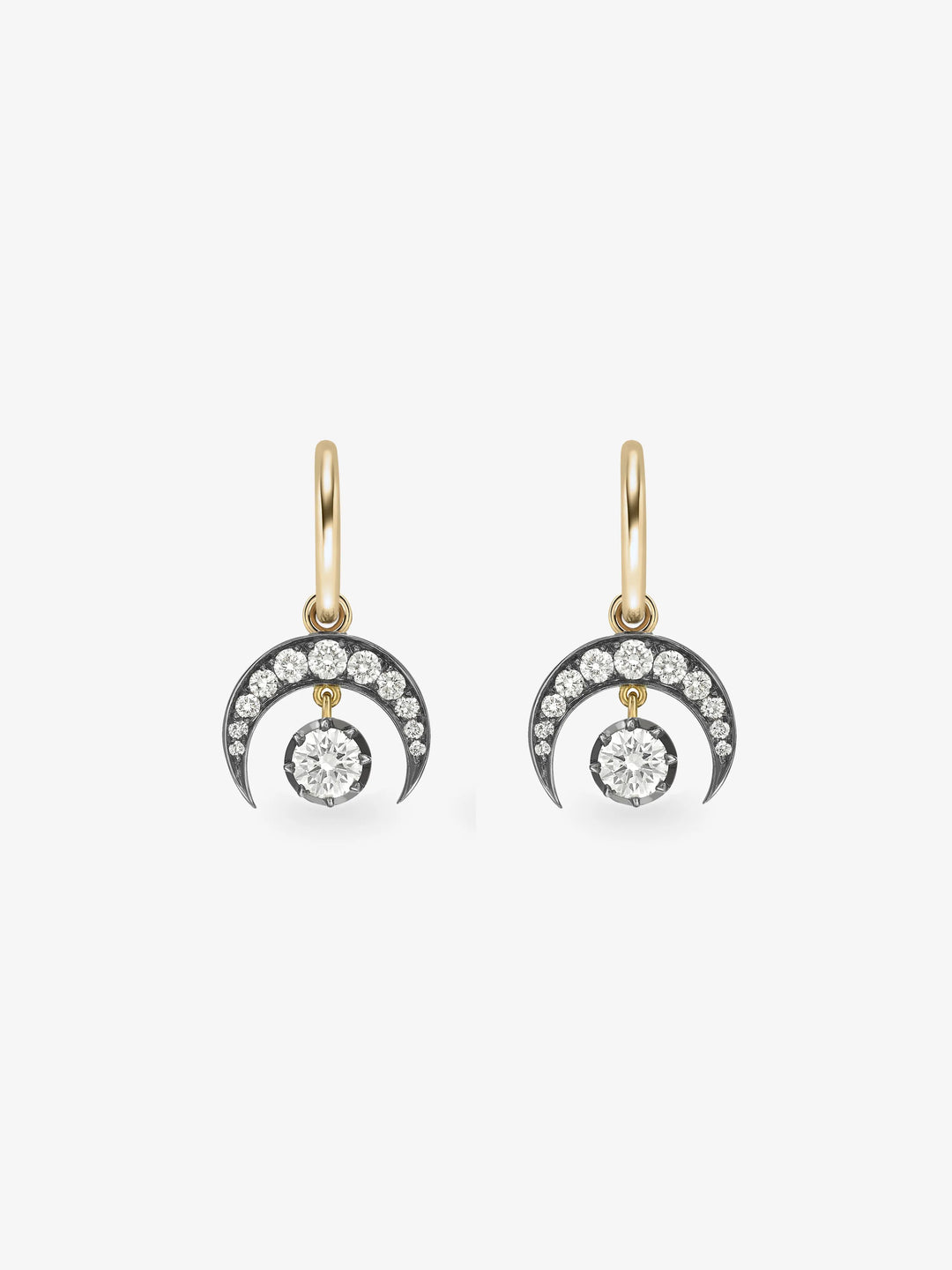 Crescent Moon Diamond & Blackened Gold Gypset Hoop Earrings  View 1