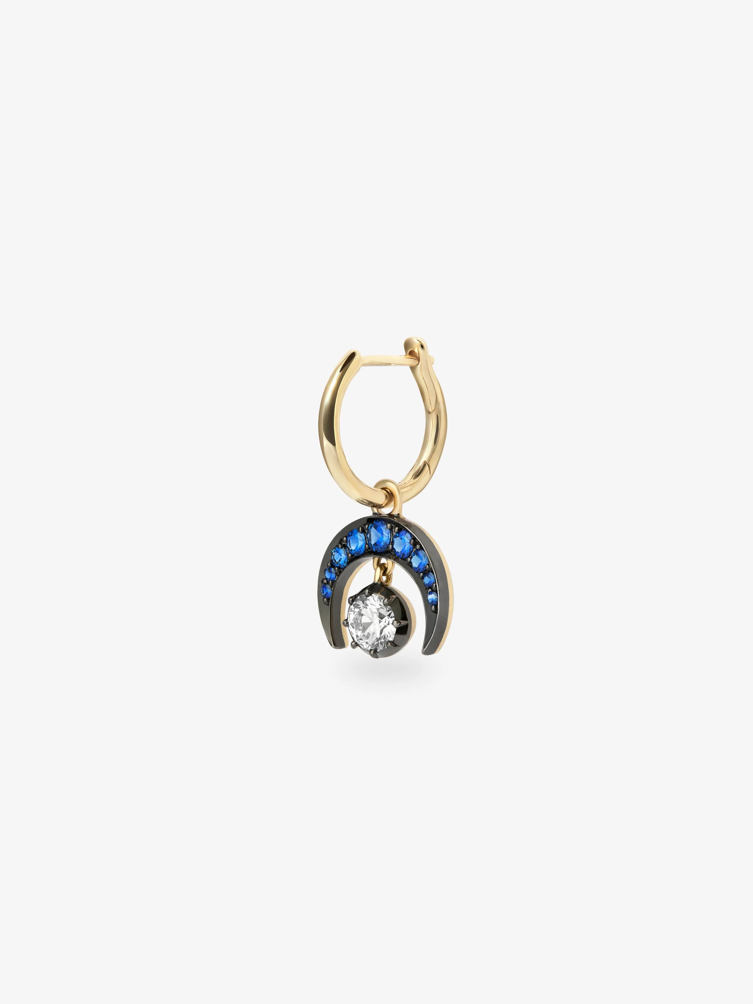 Crescent Moon Sapphire & Blackened Gold Single Gypset Hoop Earring View 2