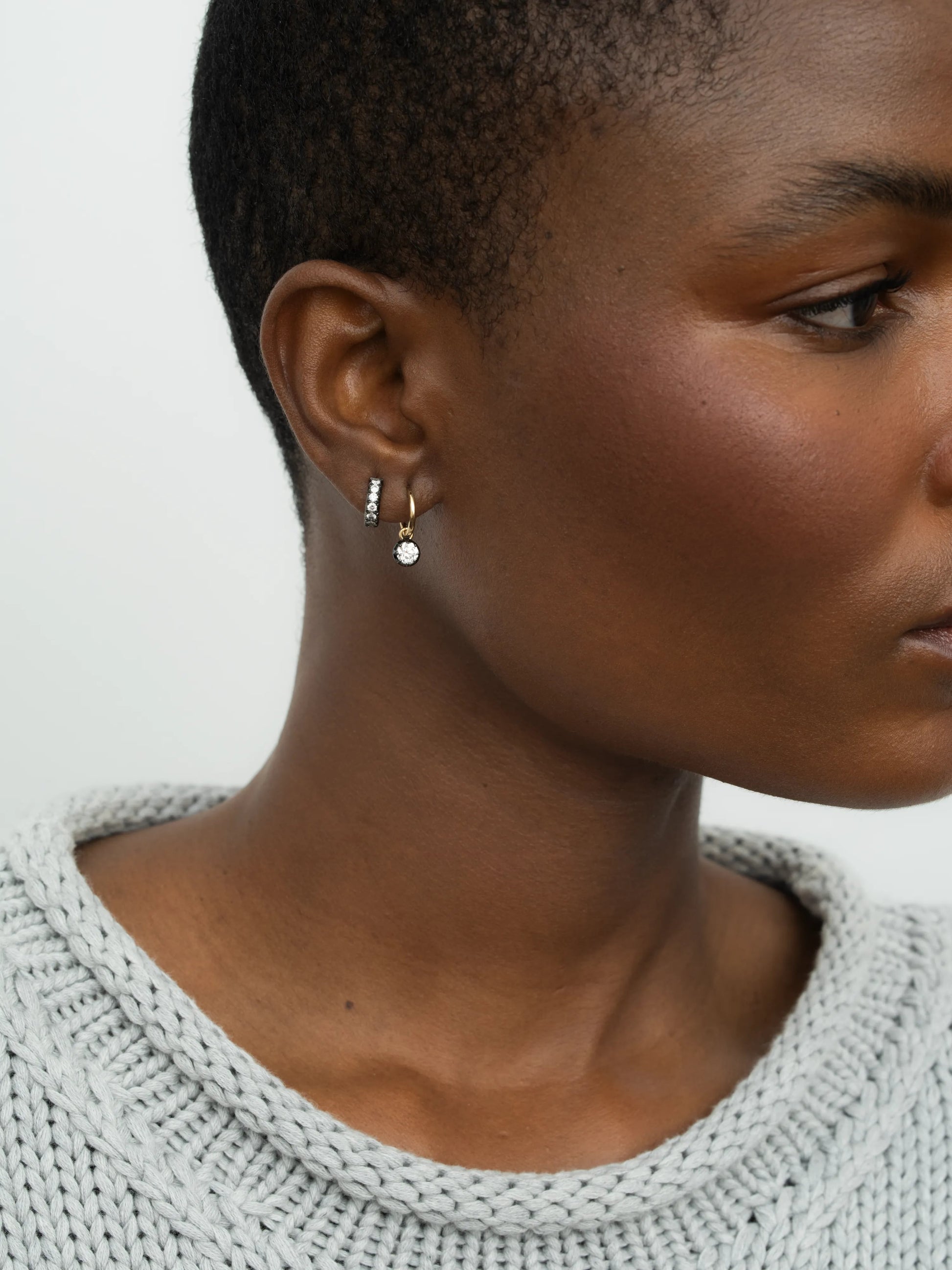 0.40ct Diamond & Blackened Gold Gypset Hoop Earrings View 3