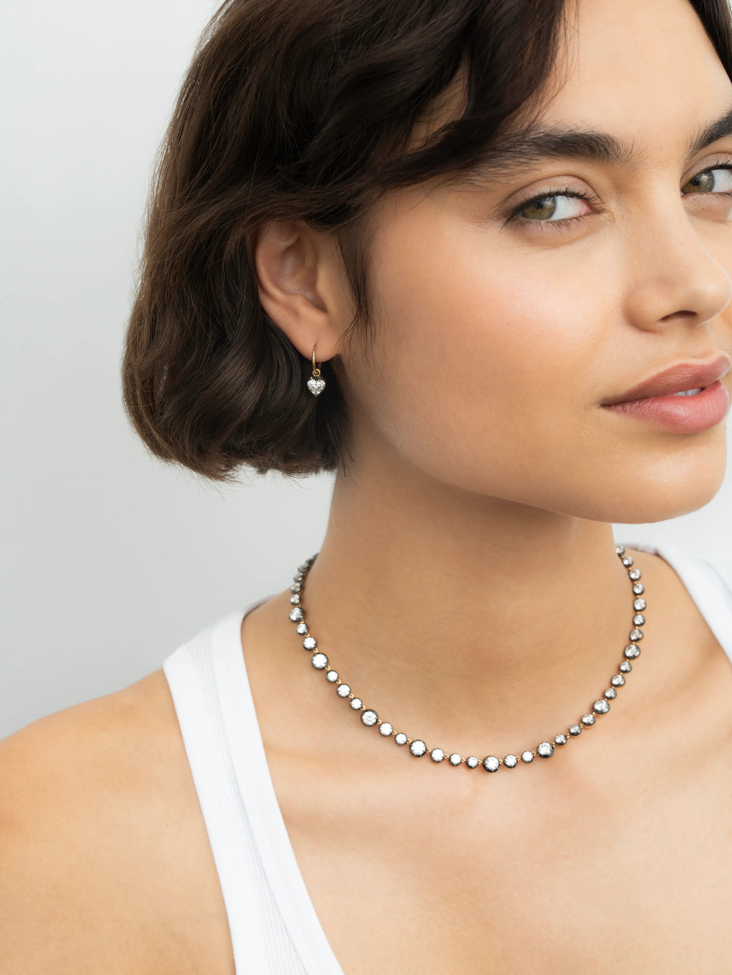 0.70ct Heart-Shaped Diamond & Blackened Gold Single Gypset Hoop Earring View 3