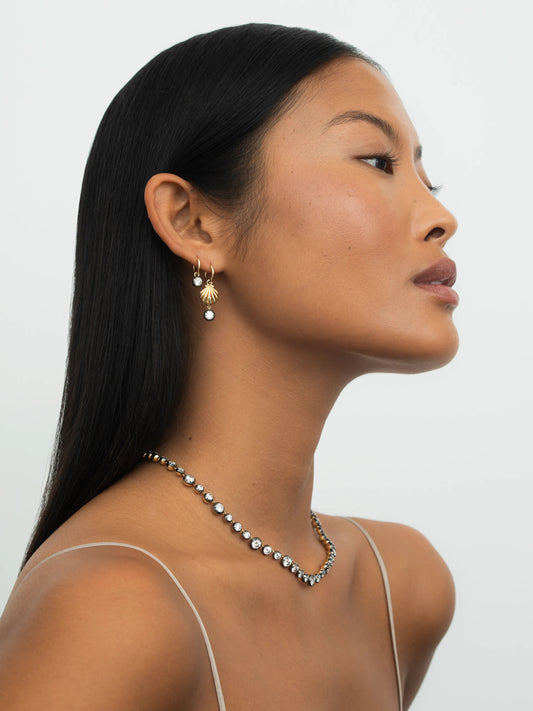 Beaches Shell & 0.40ct Diamond Gypset Hoop Earrings View 3