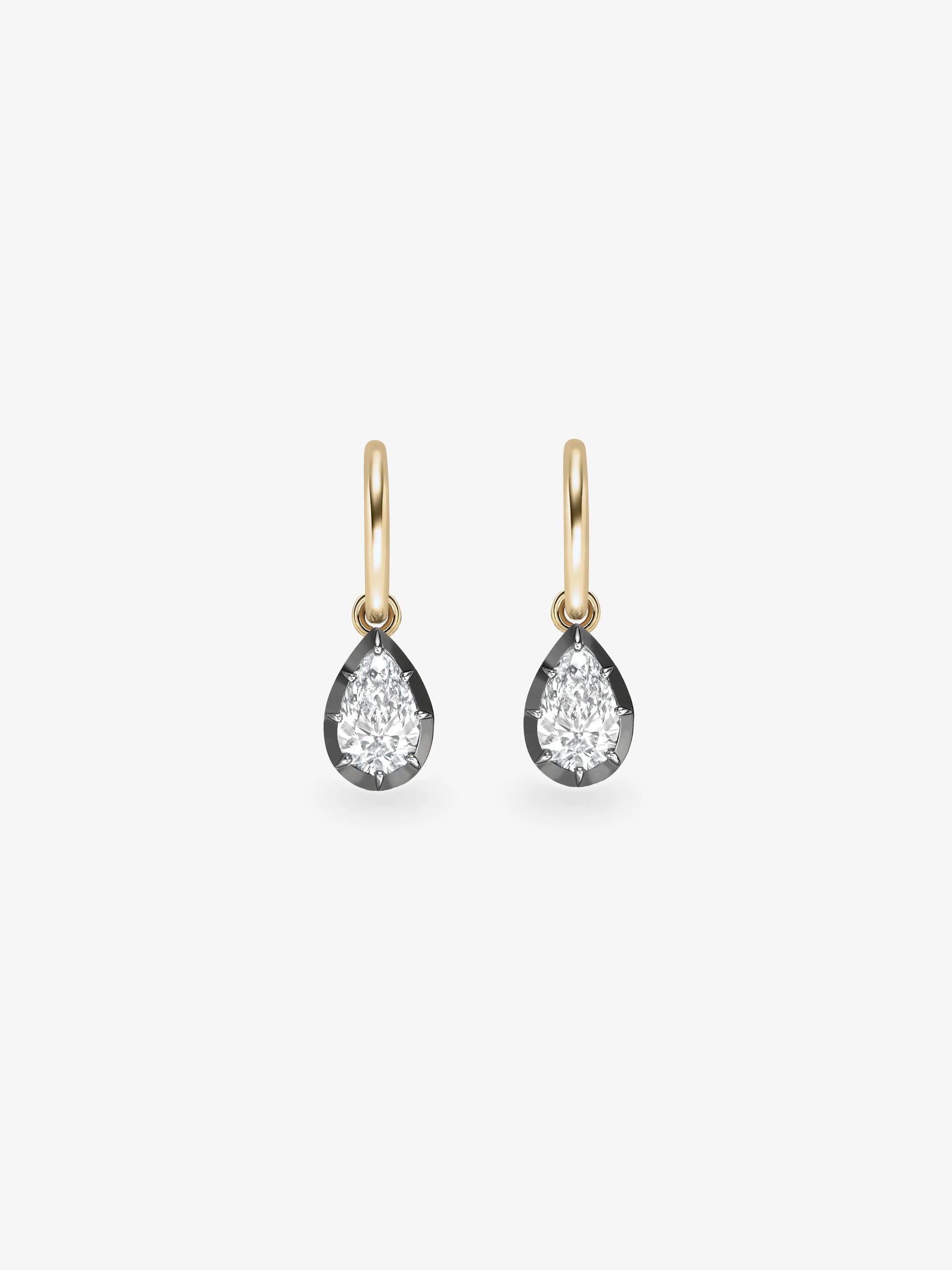 0.70ct Pear-Shaped Diamond & Blackened Gold Point Up Gypset Hoop Earrings View 1