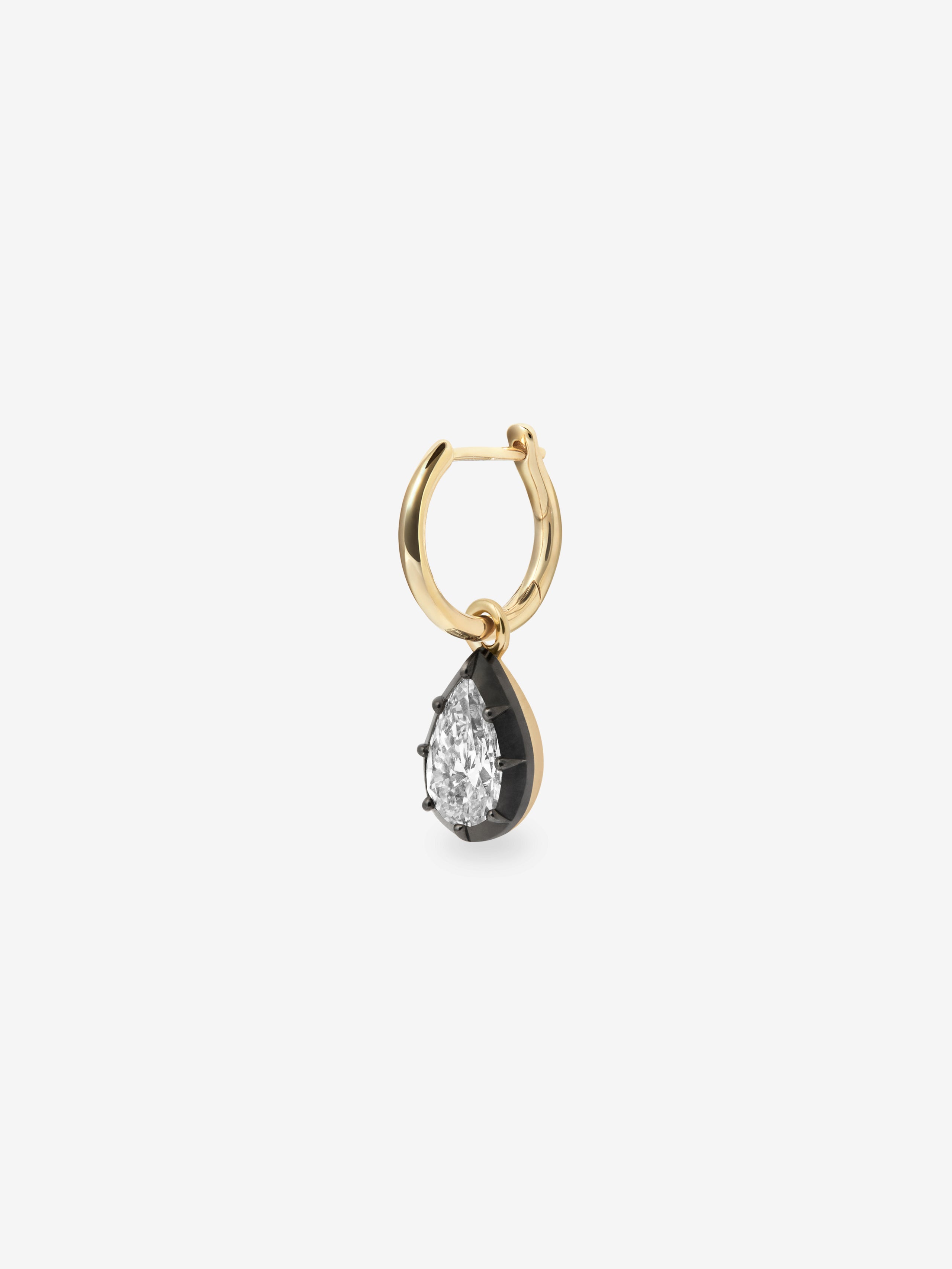 0.70ct Pear-Shaped Diamond & Blackened Gold Single Gypset Hoop Earring View 2