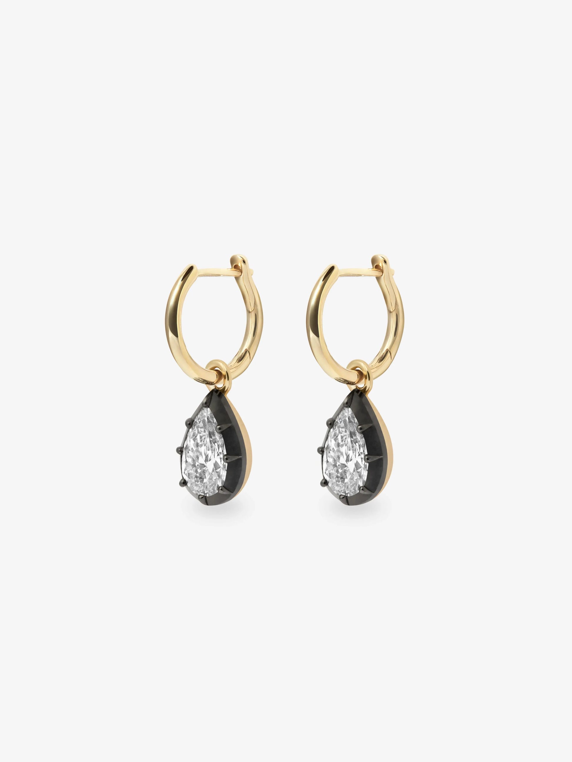 0.70ct Pear-Shaped Diamond & Blackened Gold Point Up Gypset Hoop Earrings View 2
