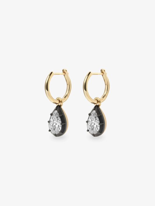 0.70ct Pear-Shaped Diamond & Blackened Gold Point Up Gypset Hoop Earrings View 2