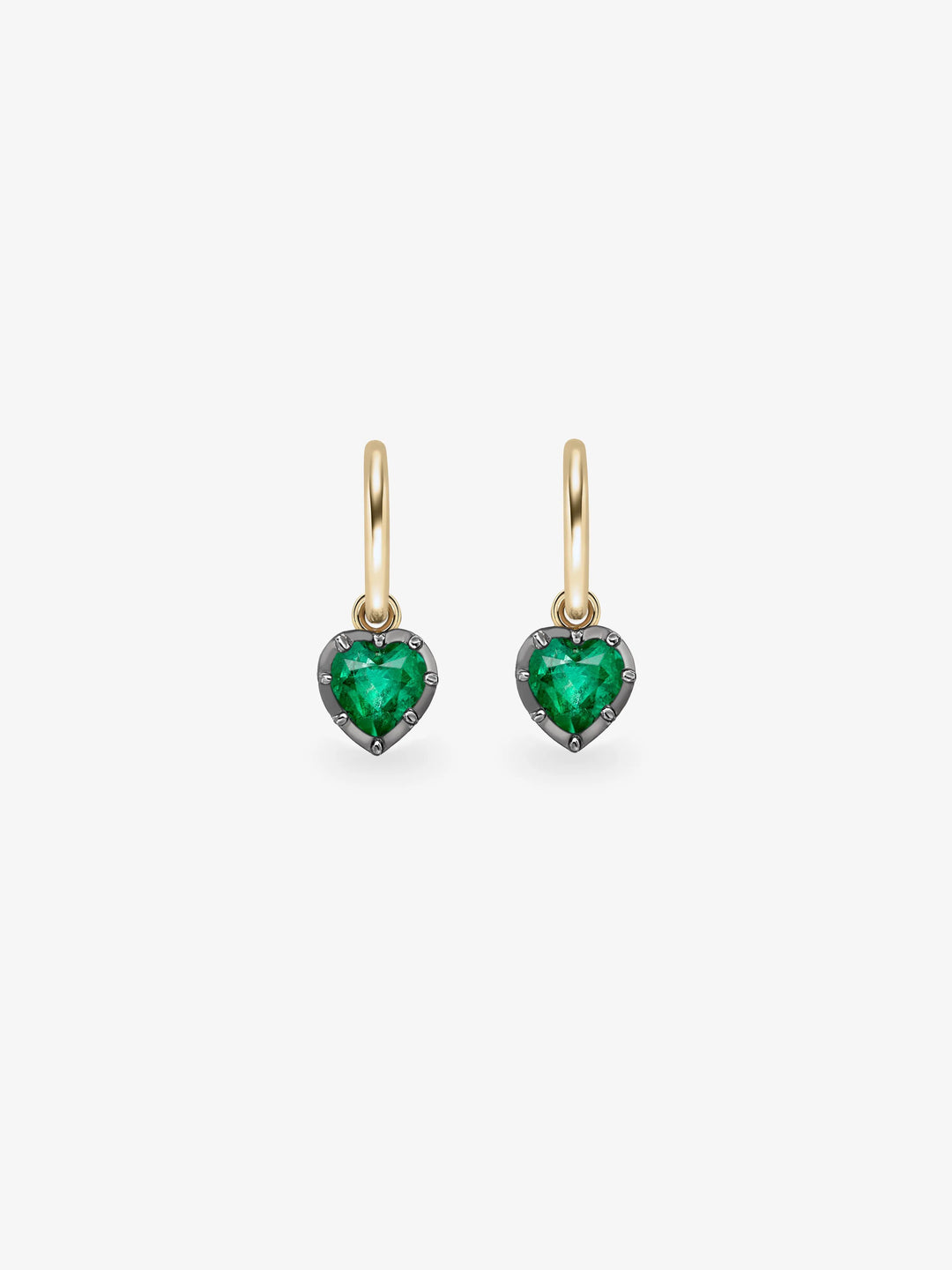 0.50ct Heart-Shaped Emerald & Blackened Gold Gypset Hoop Earrings  View 1