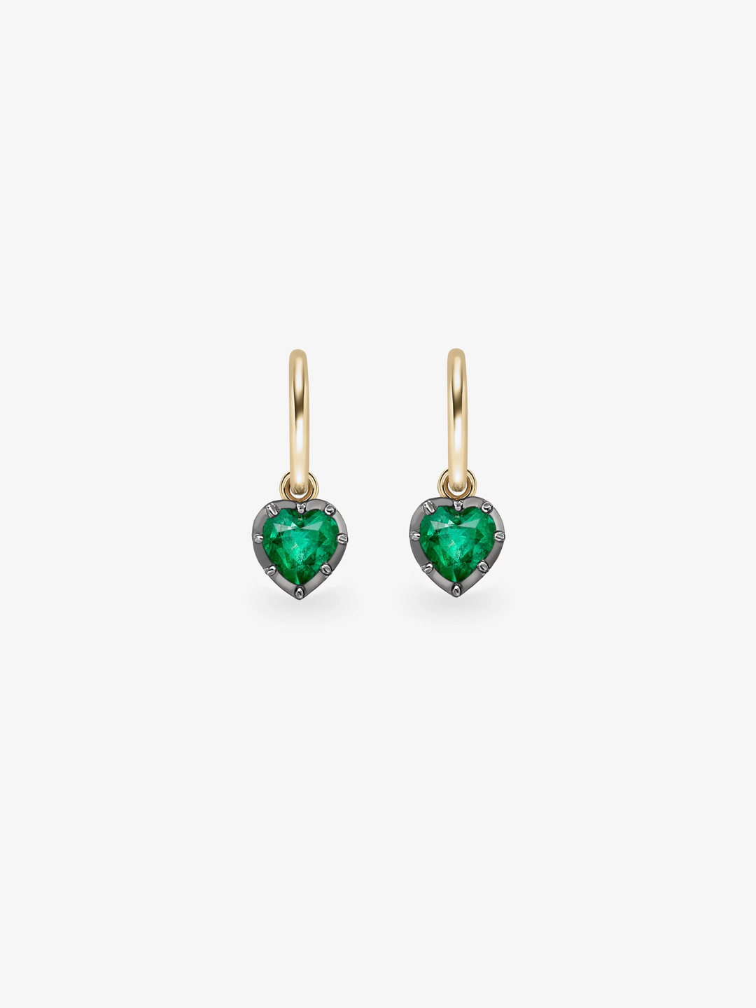 0.70ct Heart-Shaped Emerald & Blackened Gold Gypset Hoop Earrings