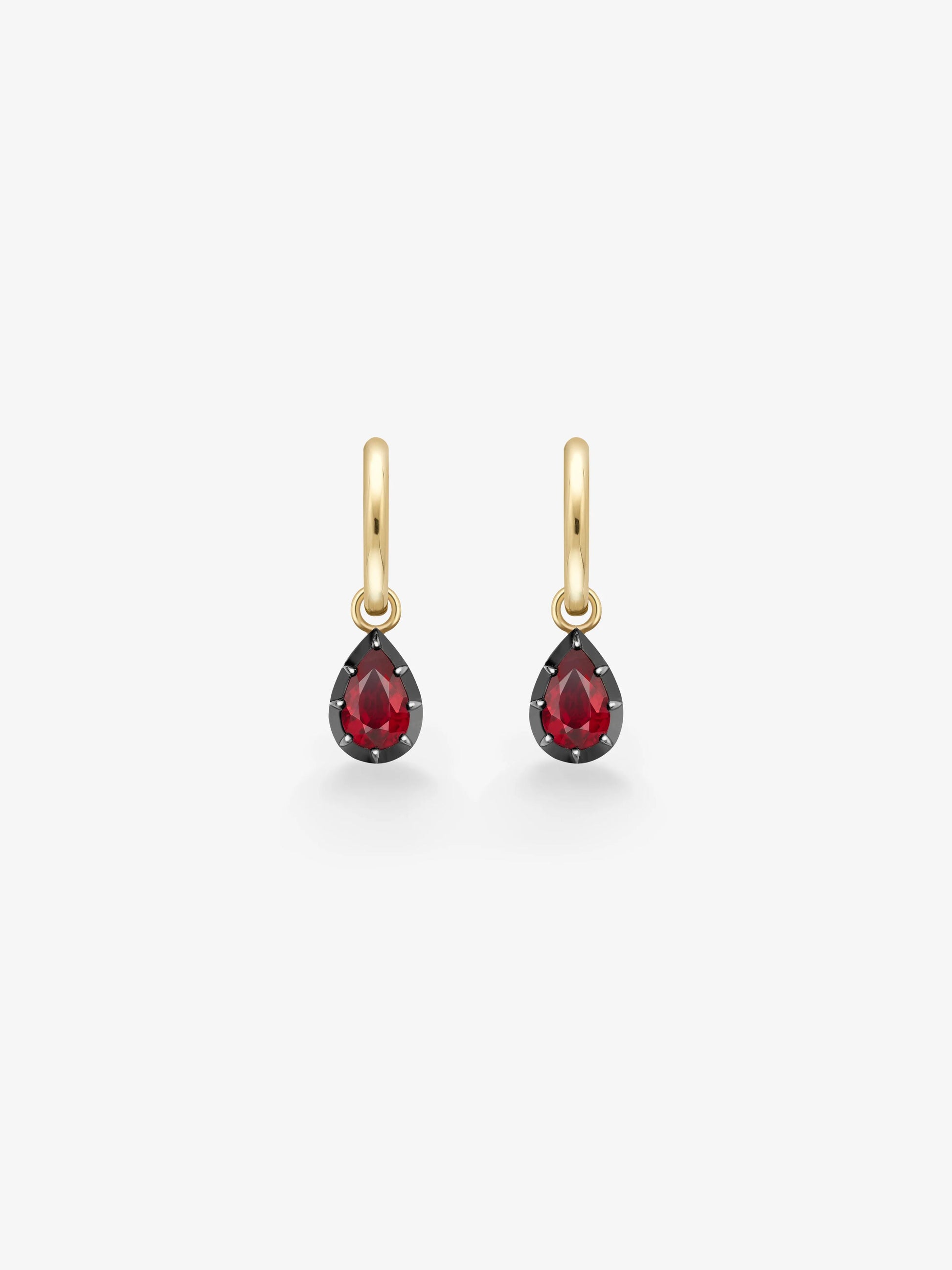 0.50ct Pear-Shaped Ruby & Blackened Gold Gypset Hoop Earrings View 1