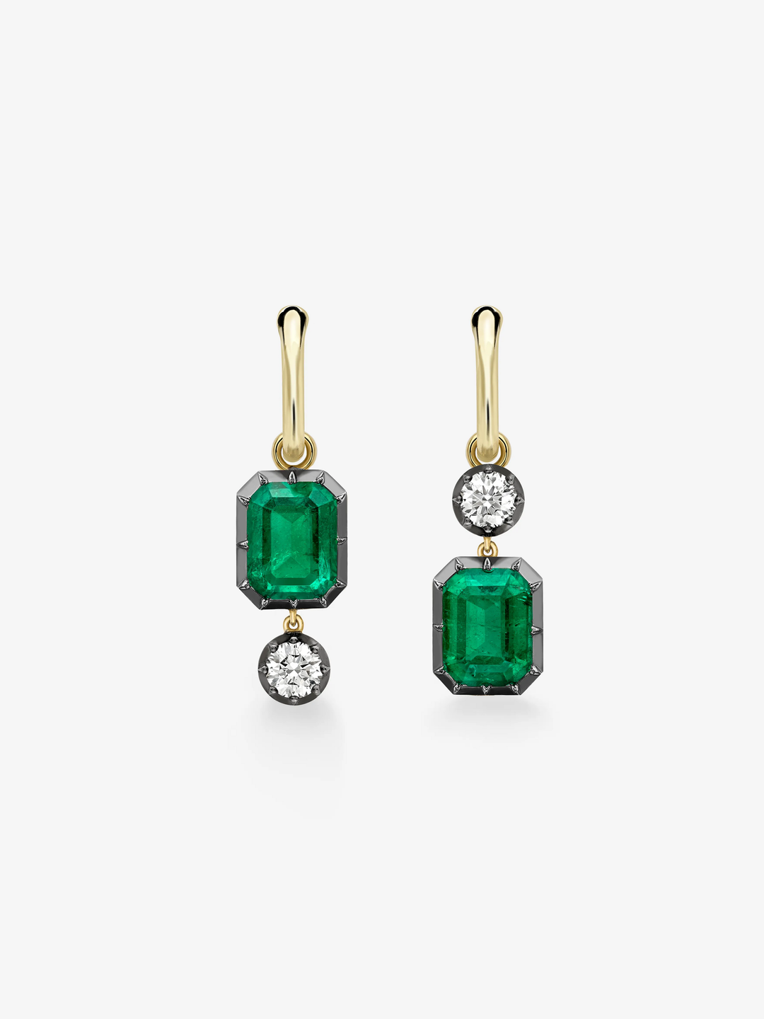 Asymmetric Emerald Cut Emerald & Diamond Hoop Earrings  View 1