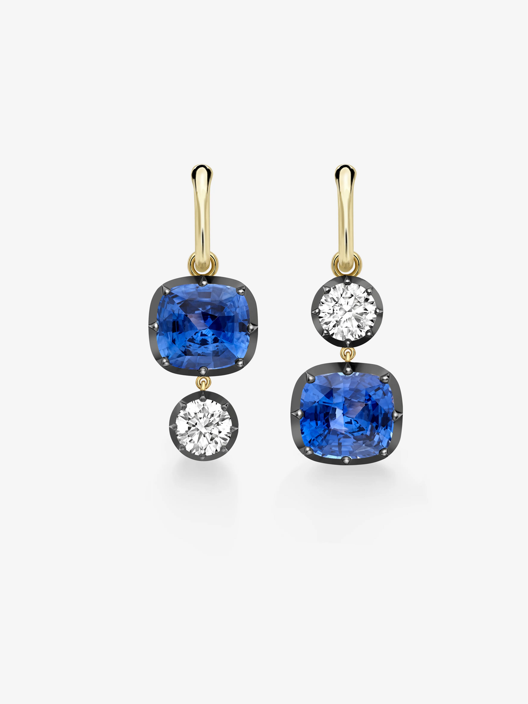 Asymmetric 7ct Cushion Sapphire & Diamond Hoop Earrings View 1