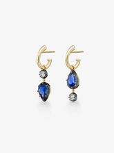 Asymmetric Pear-Shaped Sapphire & Oval Diamond Hoop Earrings