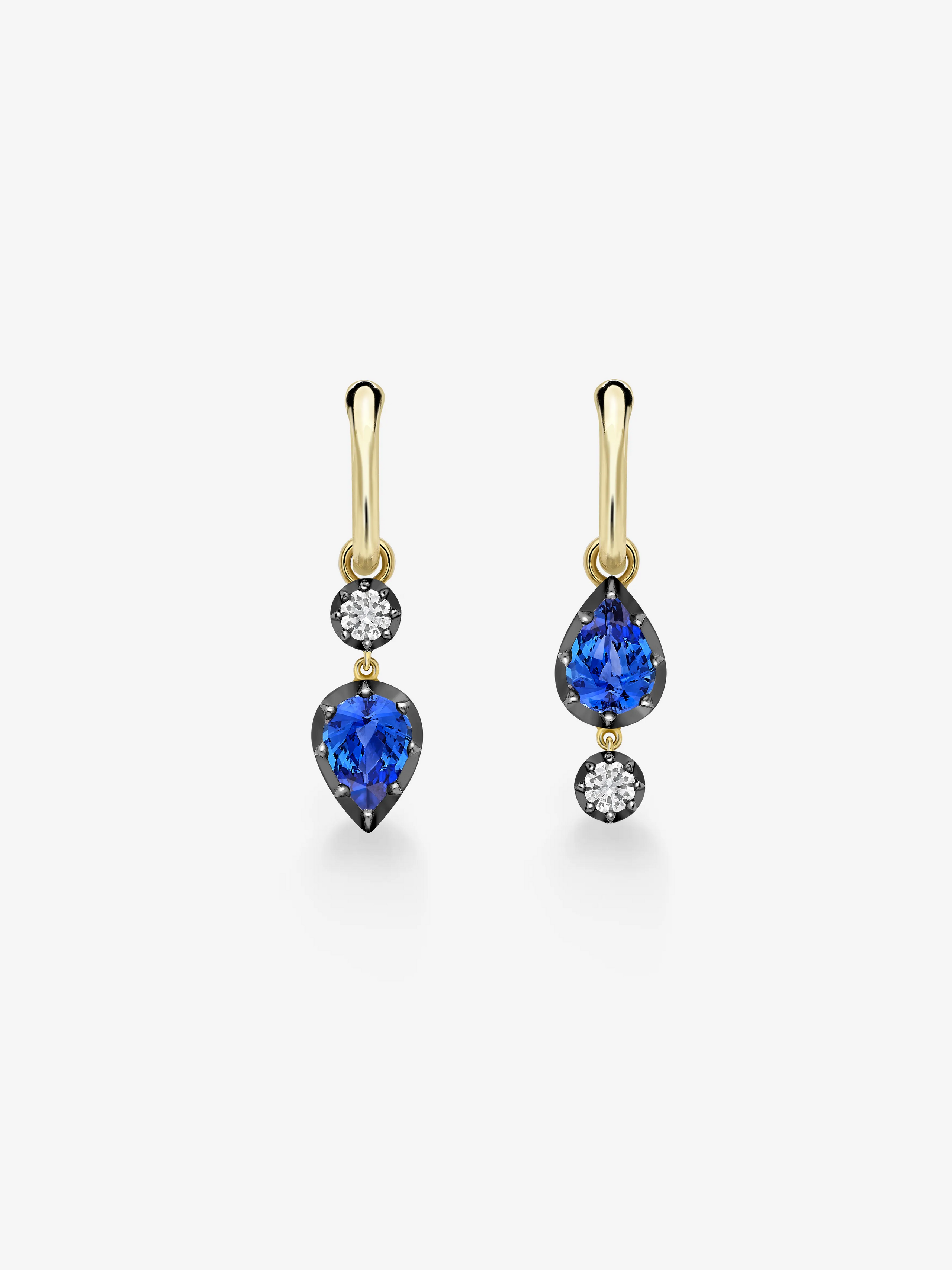 Asymmetric Pear-Shaped Sapphire & Oval Diamond Hoop Earrings View 1