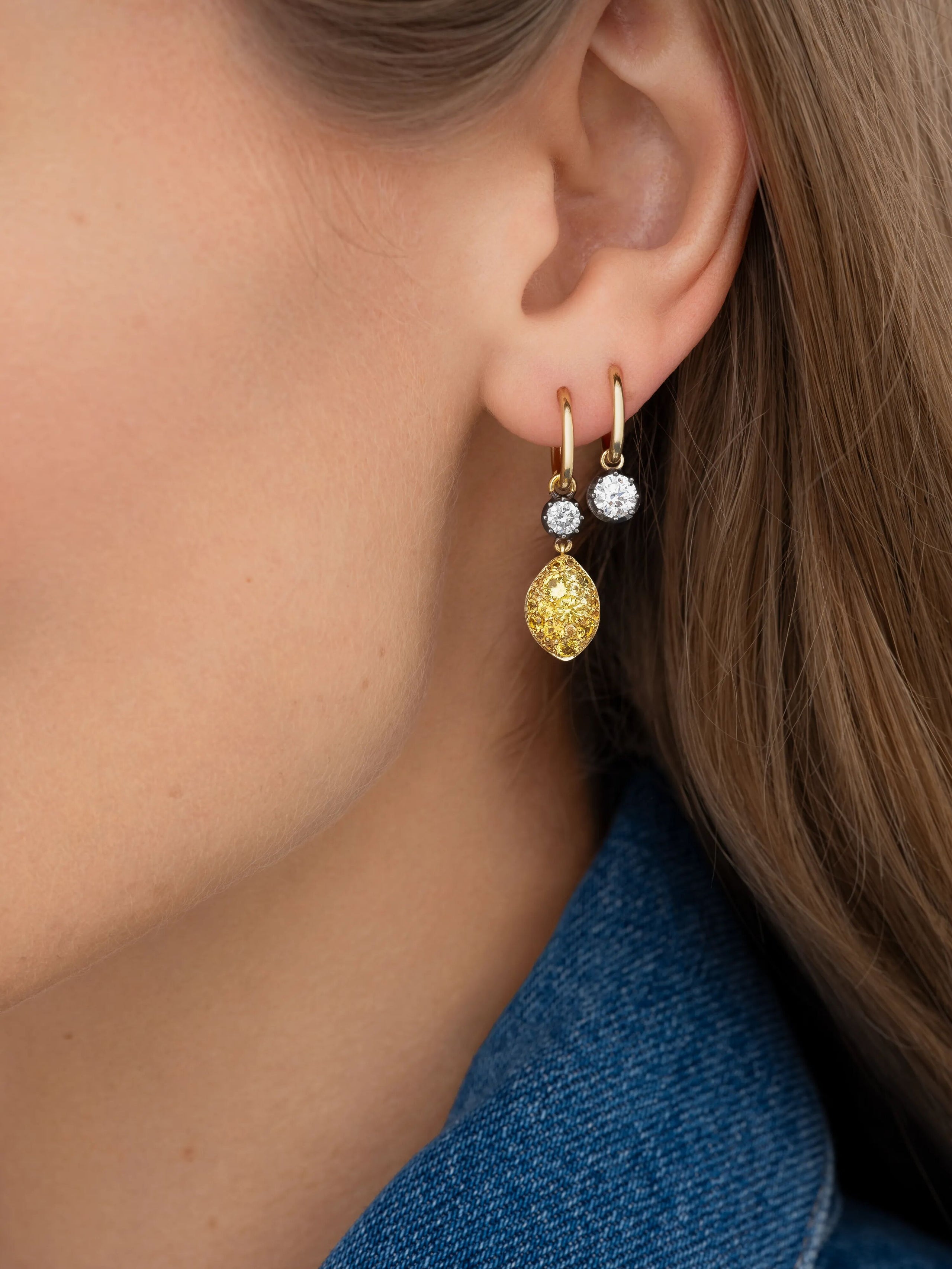 Fruit Salad Lemon Drop Sapphire & Diamond Gypset Hoop Earrings View 3