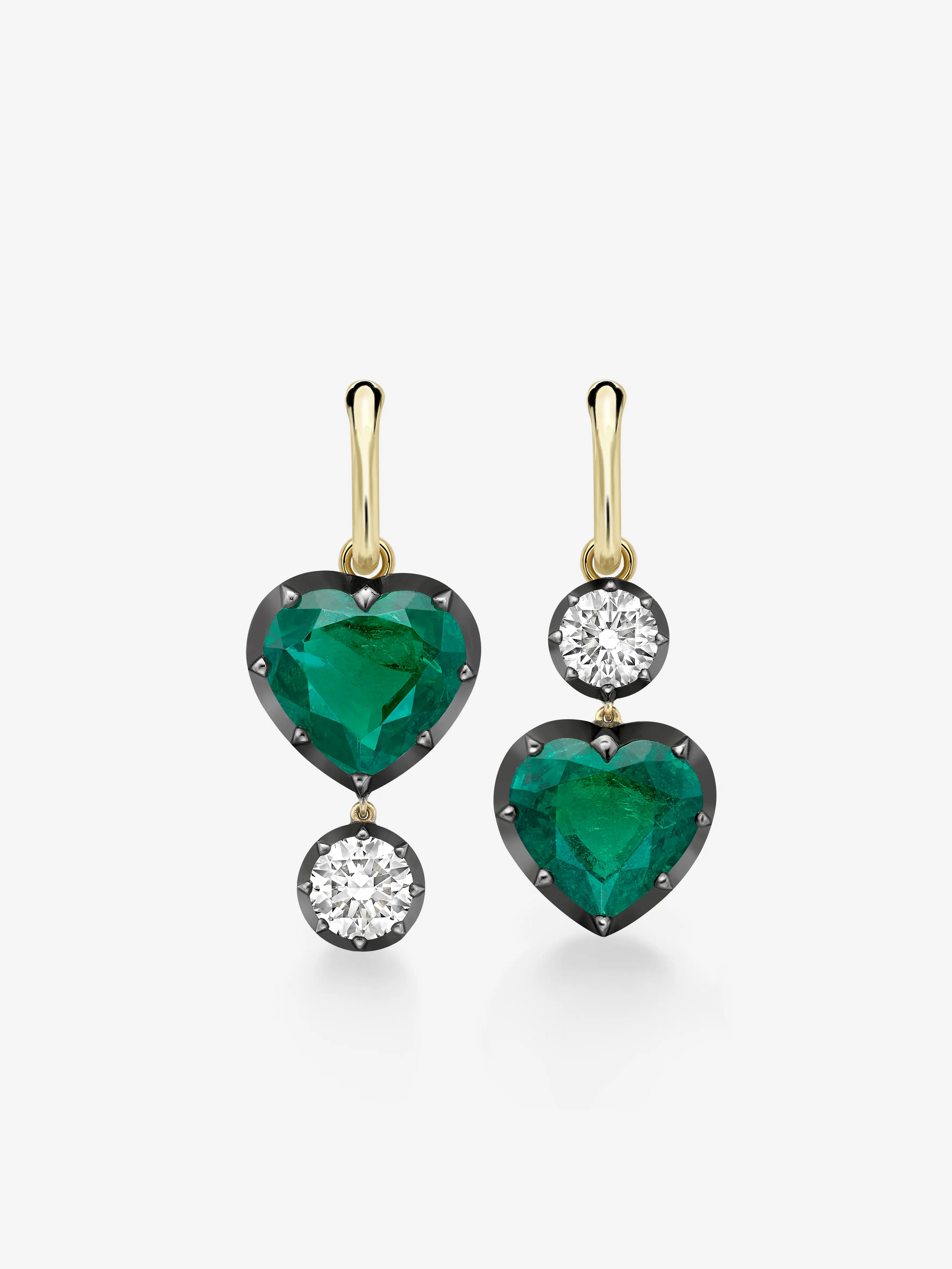 Asymmetric Heart-Shaped Emerald & Diamond Hoop Earrings View 1