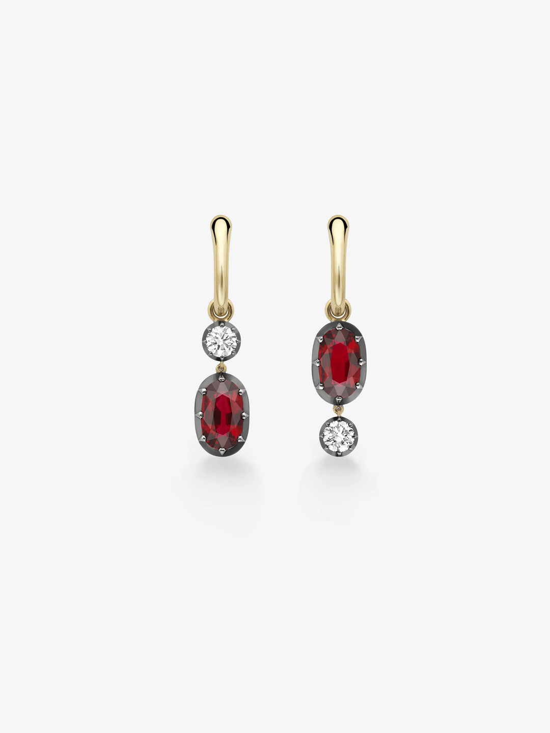 Asymmetric Oval Ruby & Diamond Hoop Earrings View 1