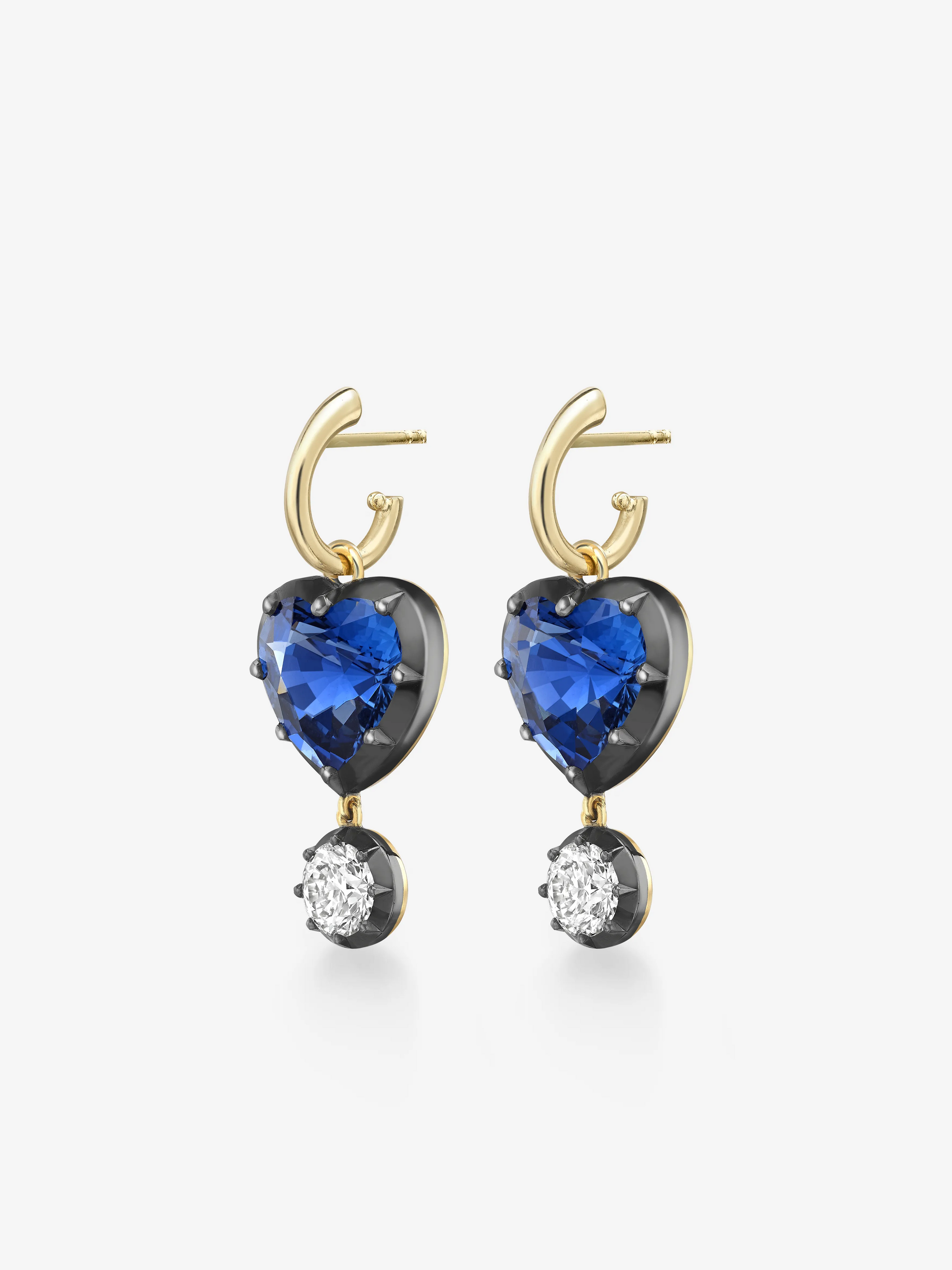 6.23ct Heart-Shaped Sapphire & Diamond Gypset Hoop Earrings View 2