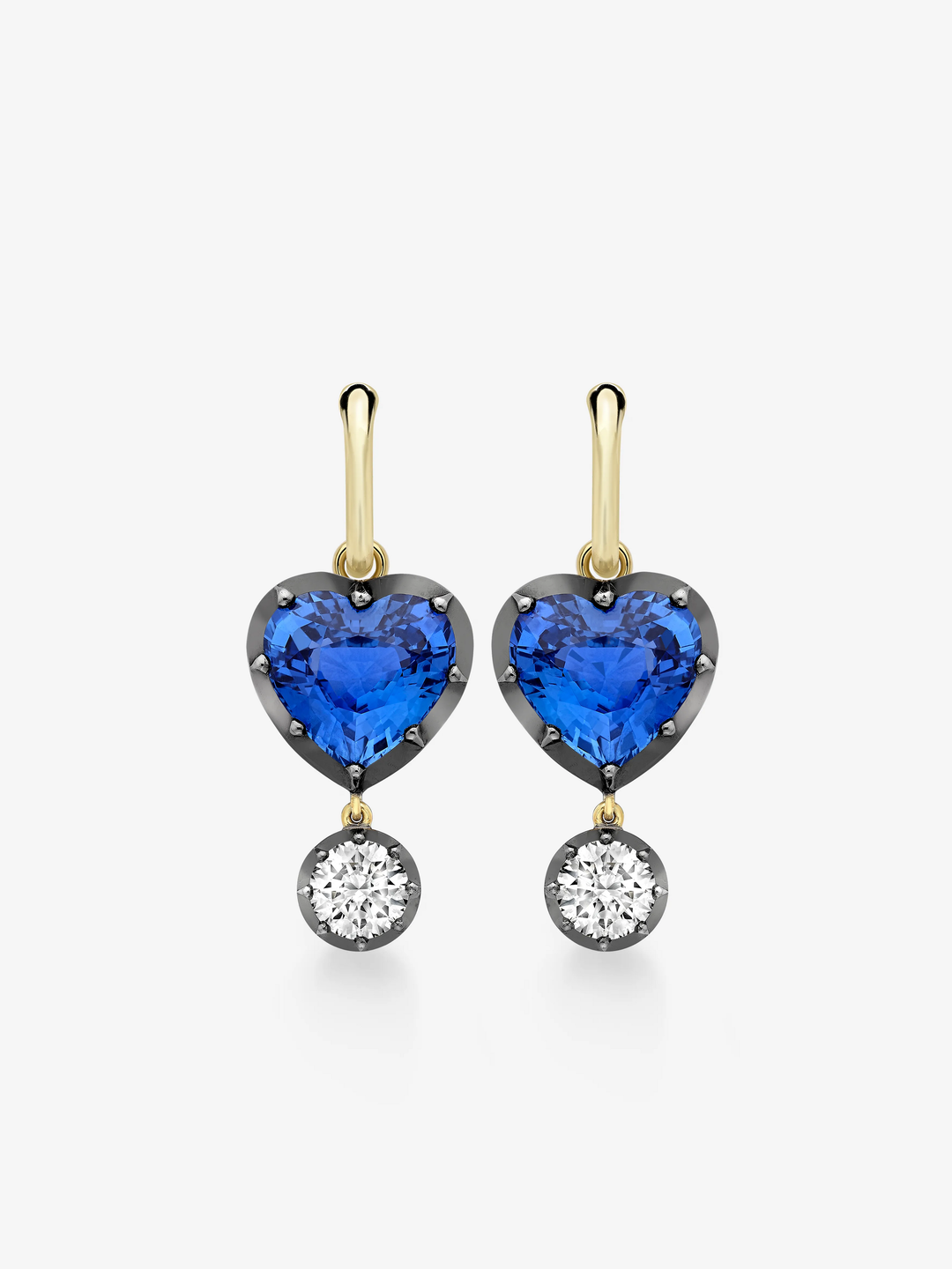 6.23ct Heart-Shaped Sapphire & Diamond Gypset Hoop Earrings View 1