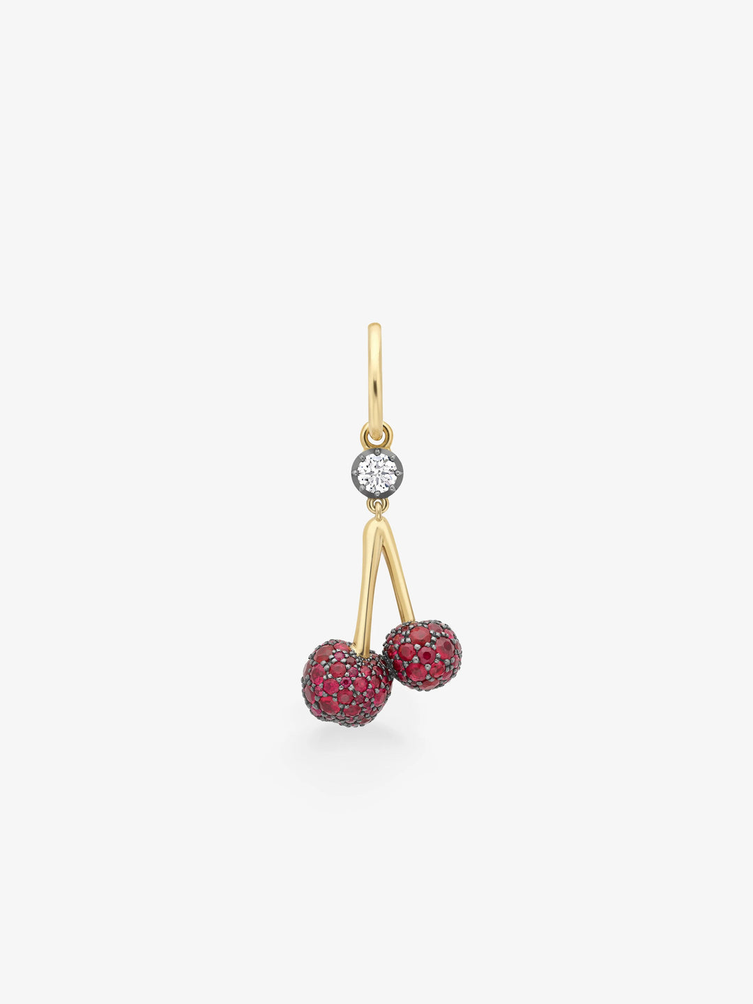 Fruit Salad Ruby Cherries & Diamond Single Gypset Hoop Earring View 1