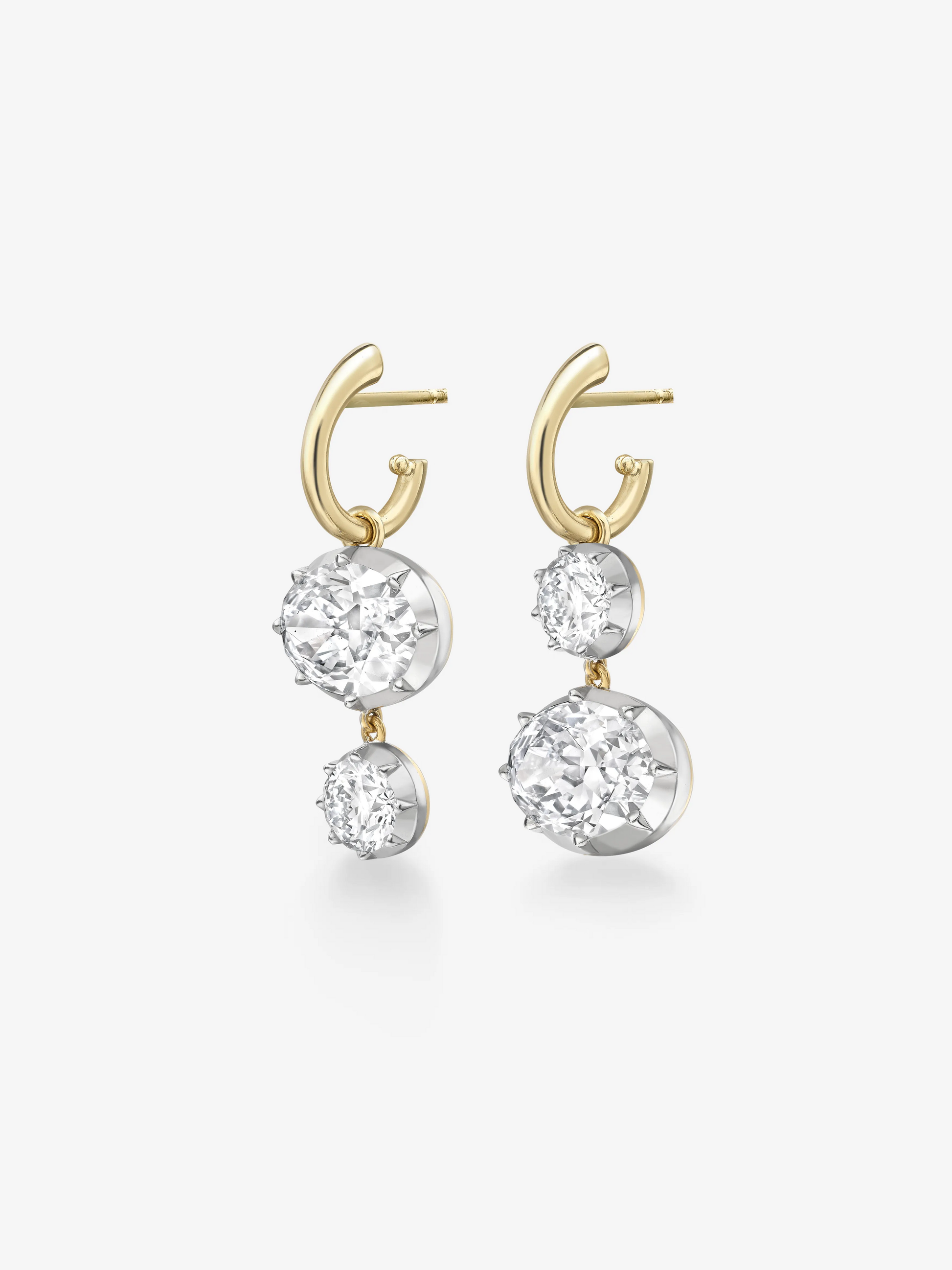 Asymmetric Oval & Round Brilliant Diamond & White Gold Hoop Earrings View 2
