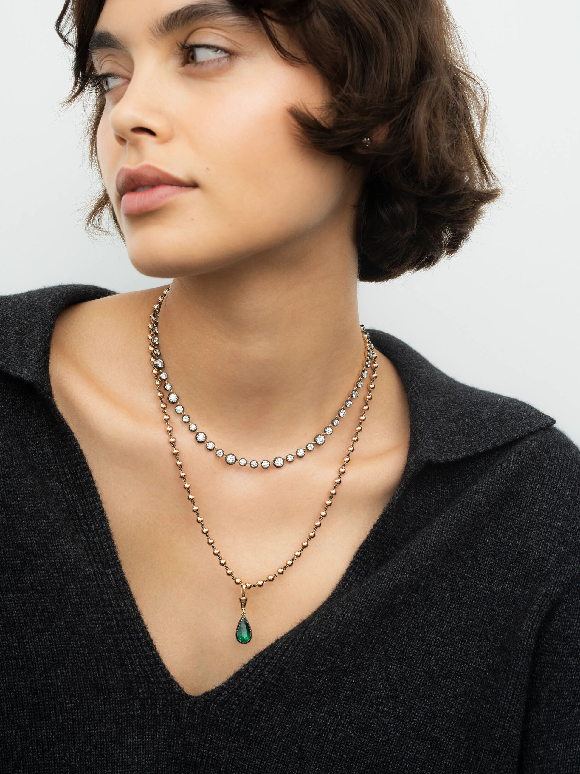 Ball n Chain 2.99ct Pear-Shaped Emerald Pendant View 3