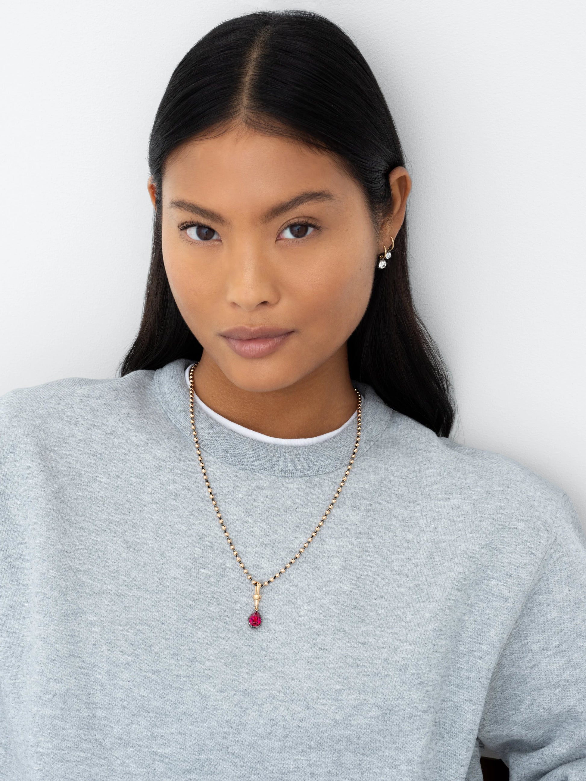 Ball n Chain 1.99ct Pear-Shaped Ruby Pendant View 3