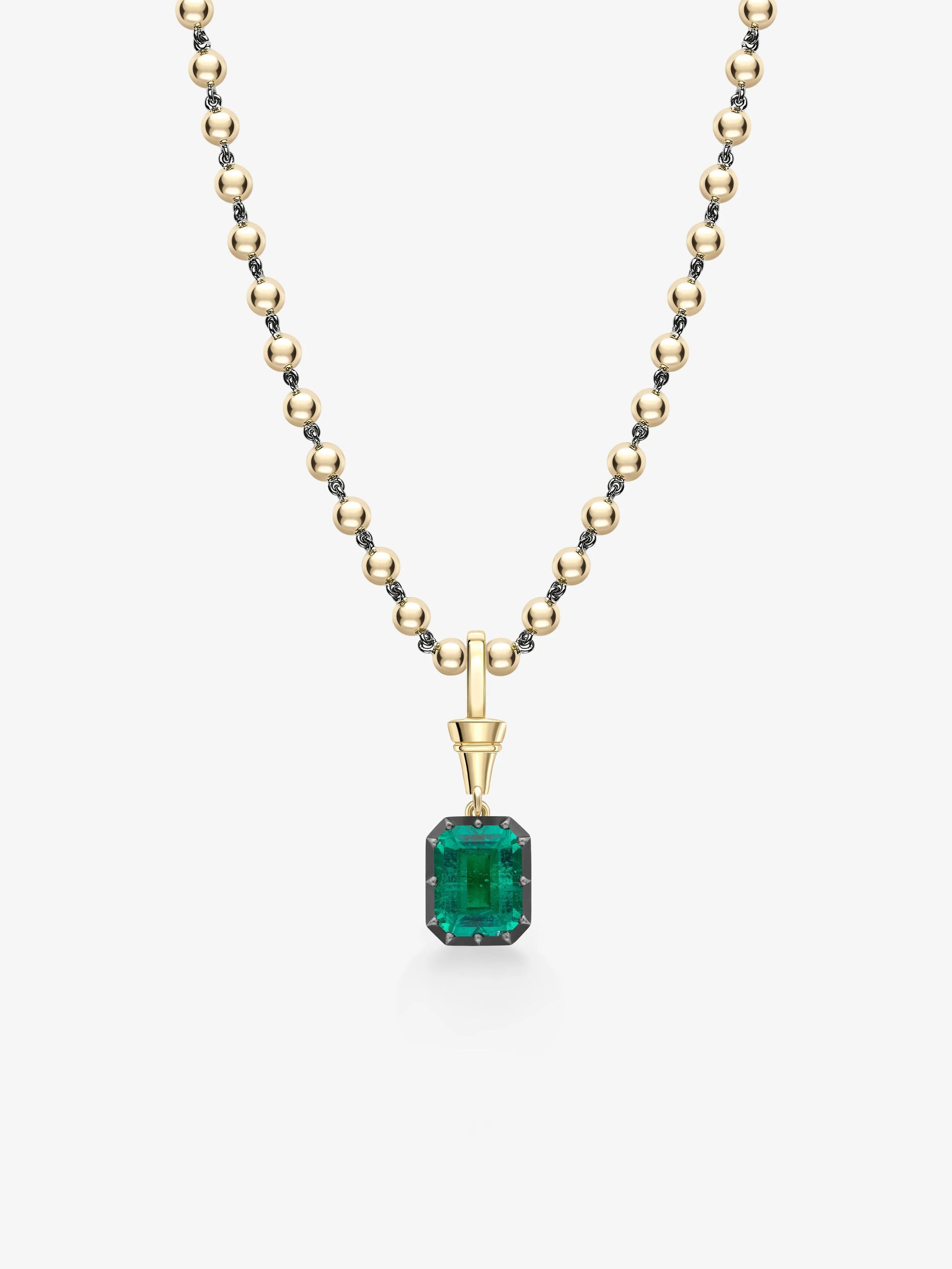 Ball n Chain 3.53ct Emerald Cut Emerald Pendant View 2