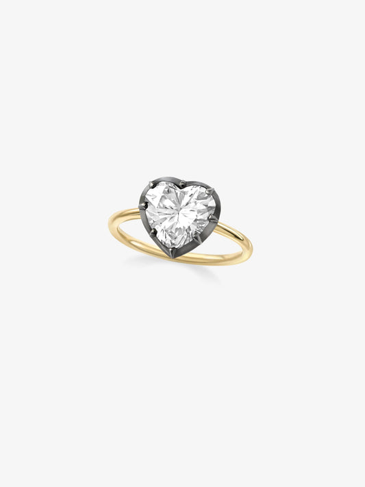 3.57ct Heart-Shaped Diamond & Blackened Gold Button Back Ring View 2