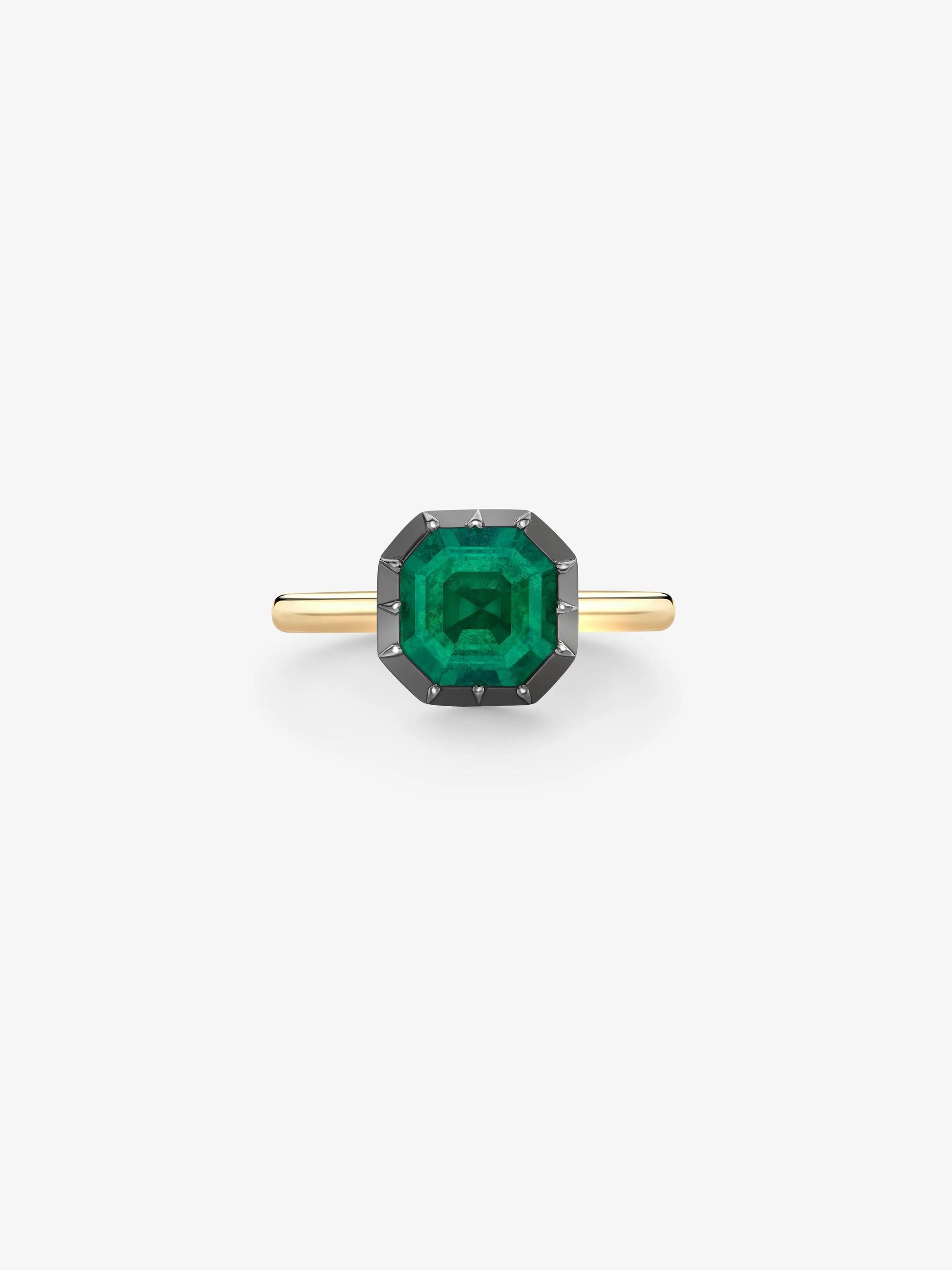 2.40ct Asscher Cut Emerald Button Back Ring View 1