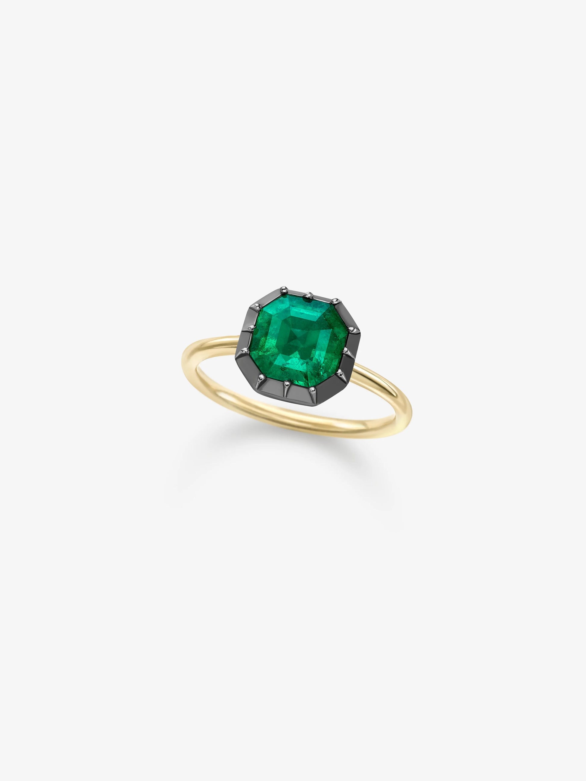 2.40ct Asscher Cut Emerald Button Back Ring View 2