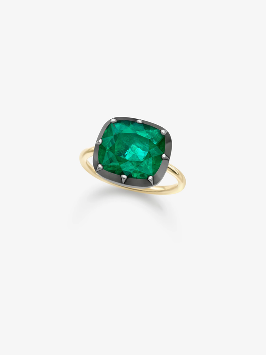 5.30ct East-West Cushion Emerald Button Back Ring View 2