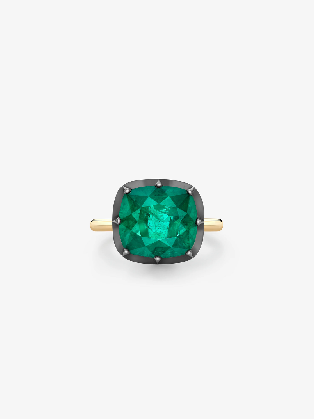 5.30ct East-West Cushion Emerald Button Back Ring  View 1