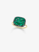 7.04ct East-West Cushion Emerald Button Back Ring