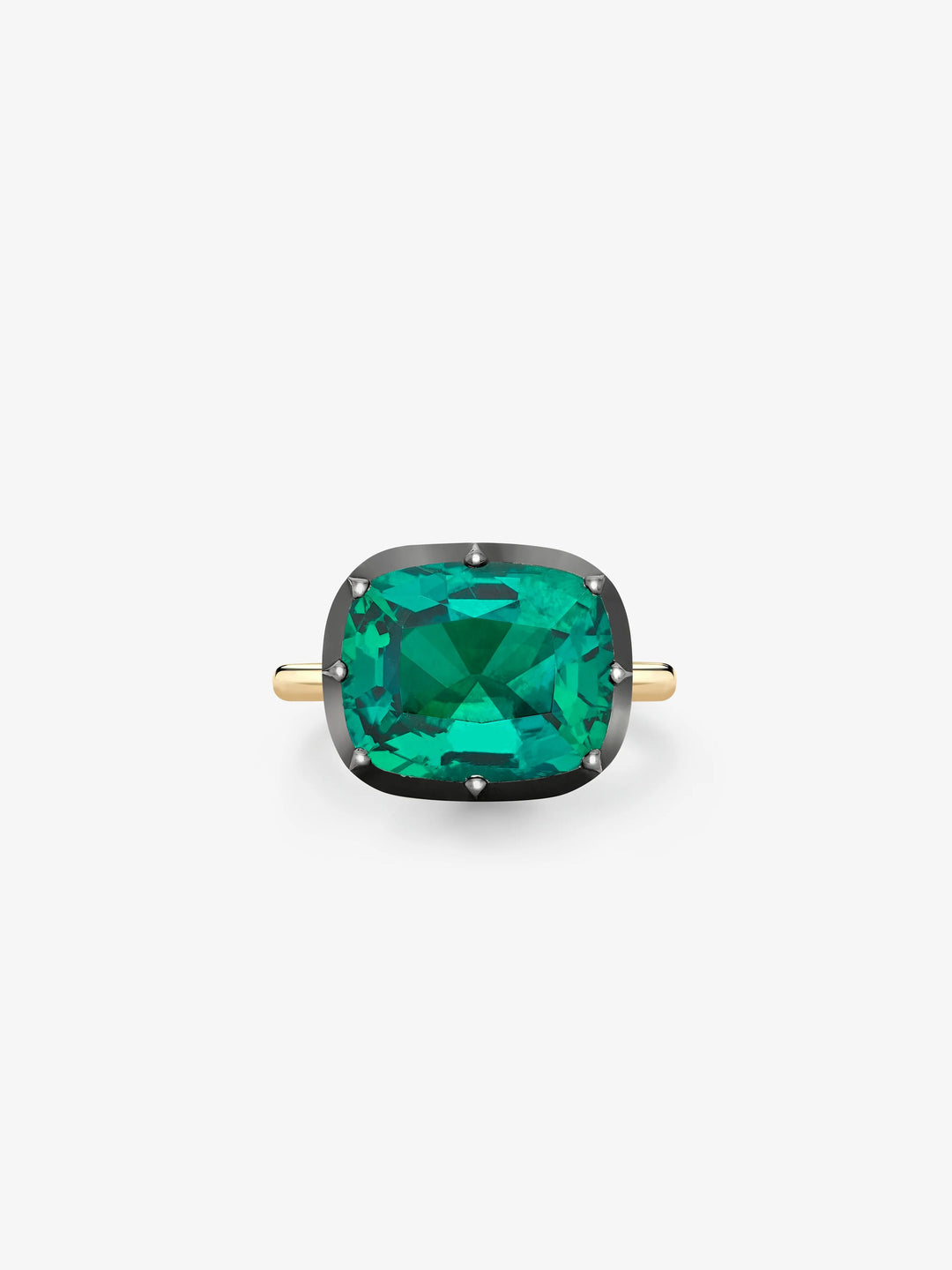 7.04ct East-West Cushion Emerald Button Back Ring  View 1