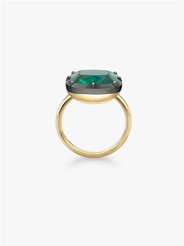 7.04ct East-West Cushion Emerald Button Back Ring View 3