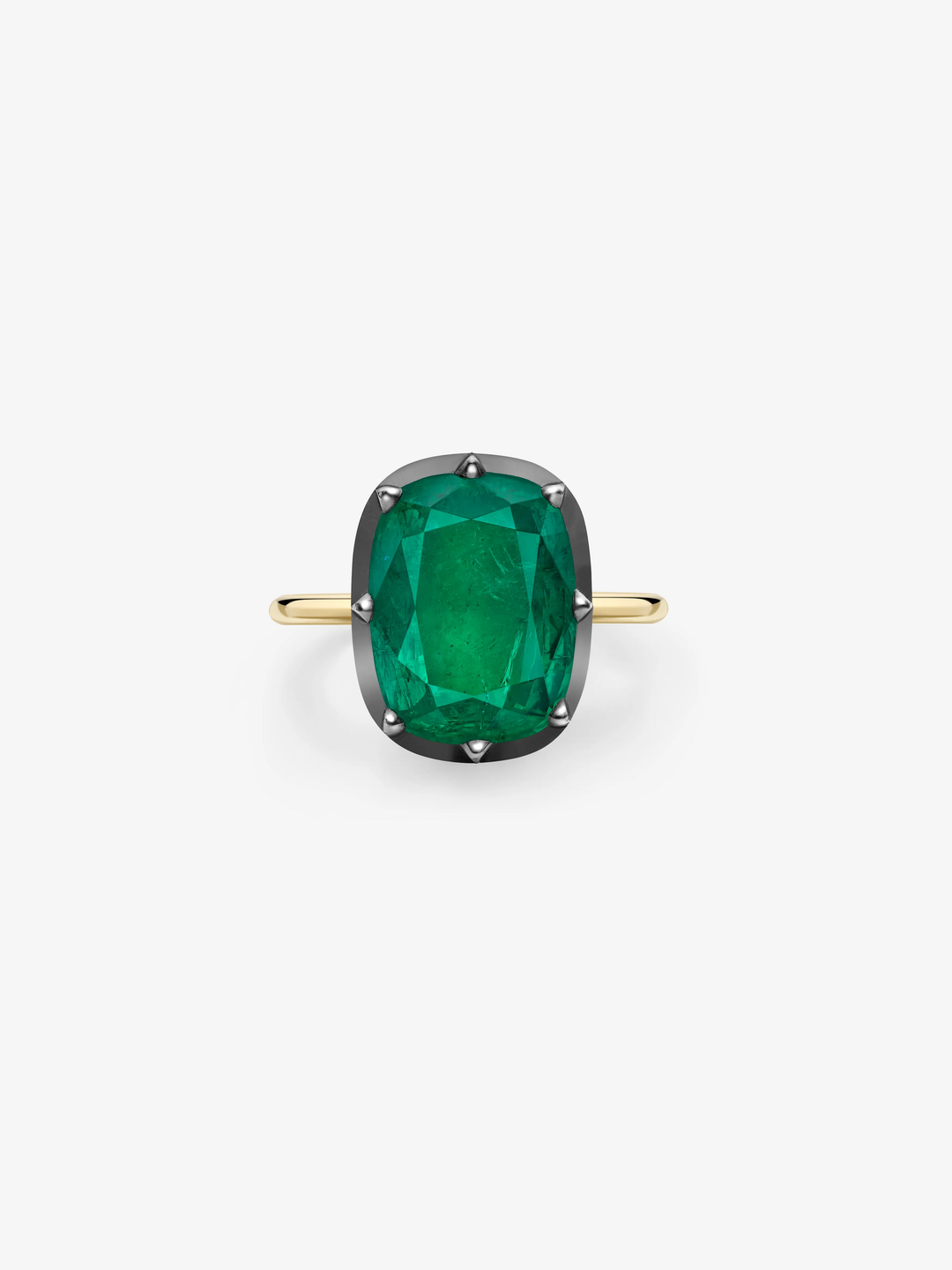 7.07ct Cushion Emerald Button Back Ring View 1