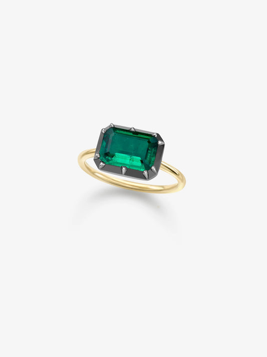 2.08ct East-West Emerald Cut Emerald Button Back Ring View 2