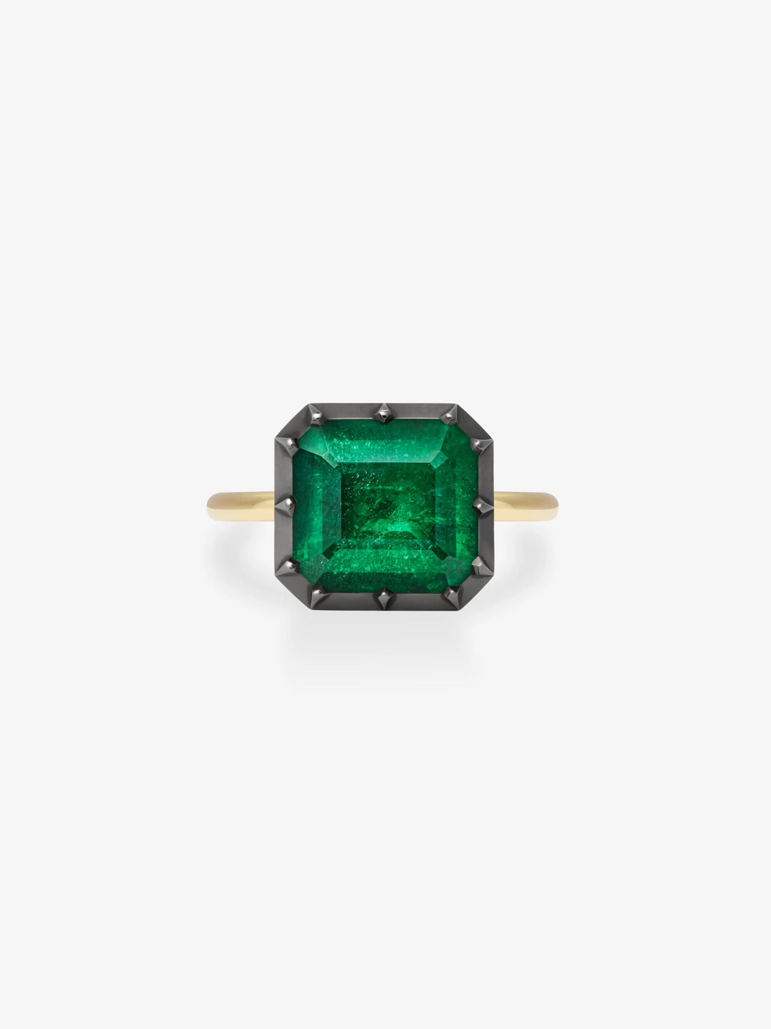 5.09ct East-West Emerald Cut Emerald Button Back Ring View 1