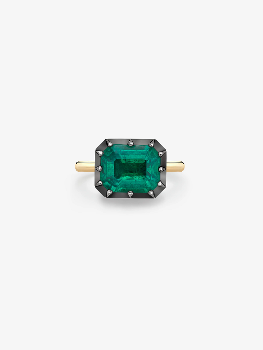 5.54ct East-West Emerald Cut Emerald Button Back Ring  View 1