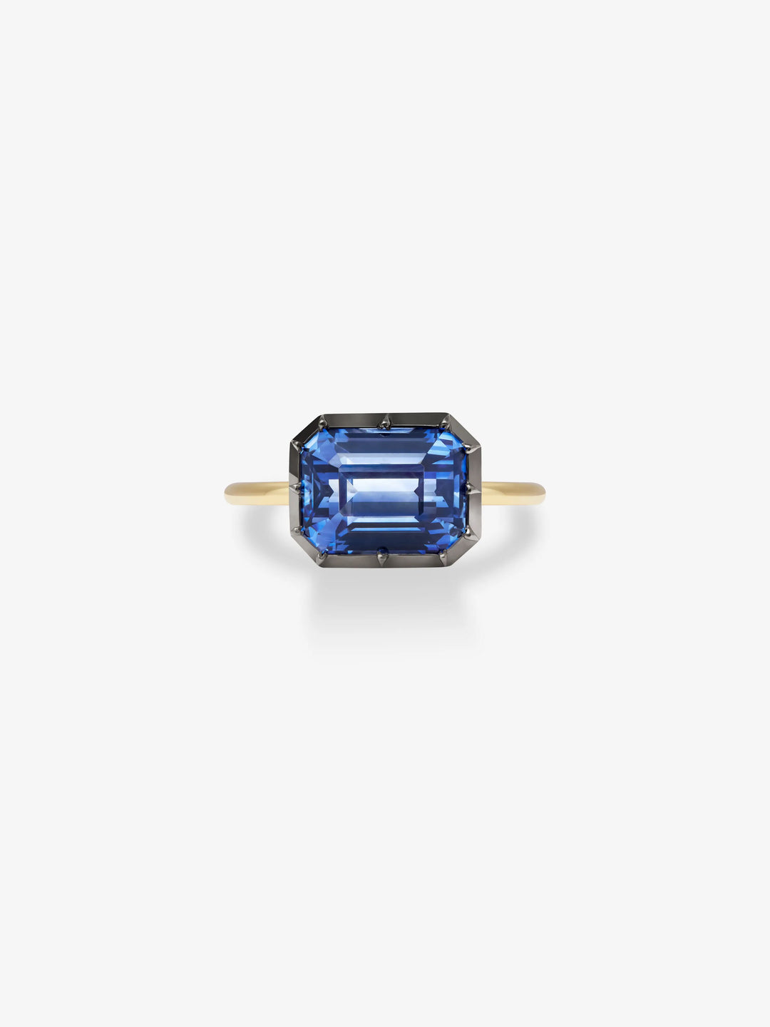 5.76ct East-West Emerald Cut Sapphire Button Back Ring  View 1