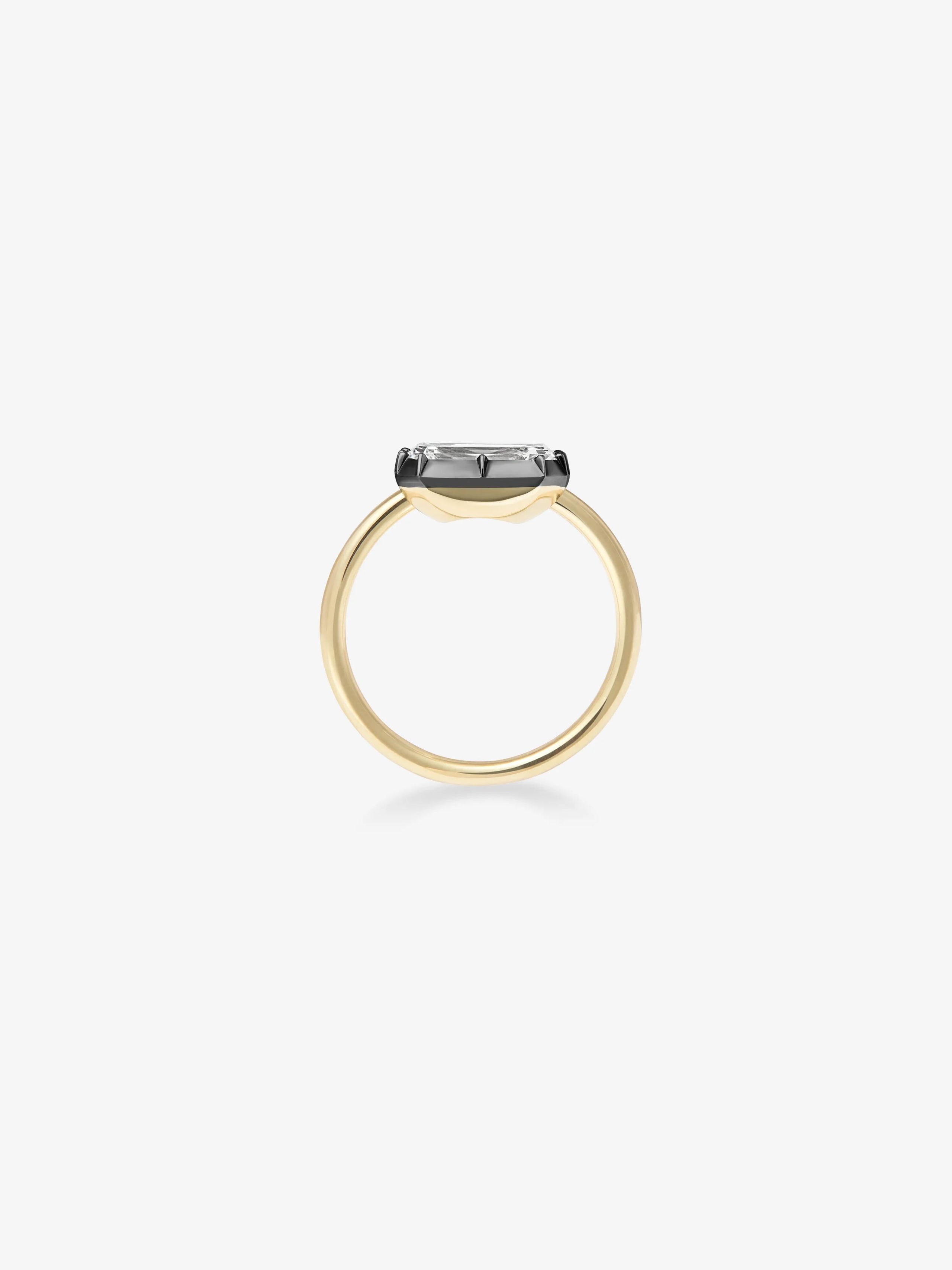 2.50ct East-West Emerald Cut Diamond Button Back Ring View 4