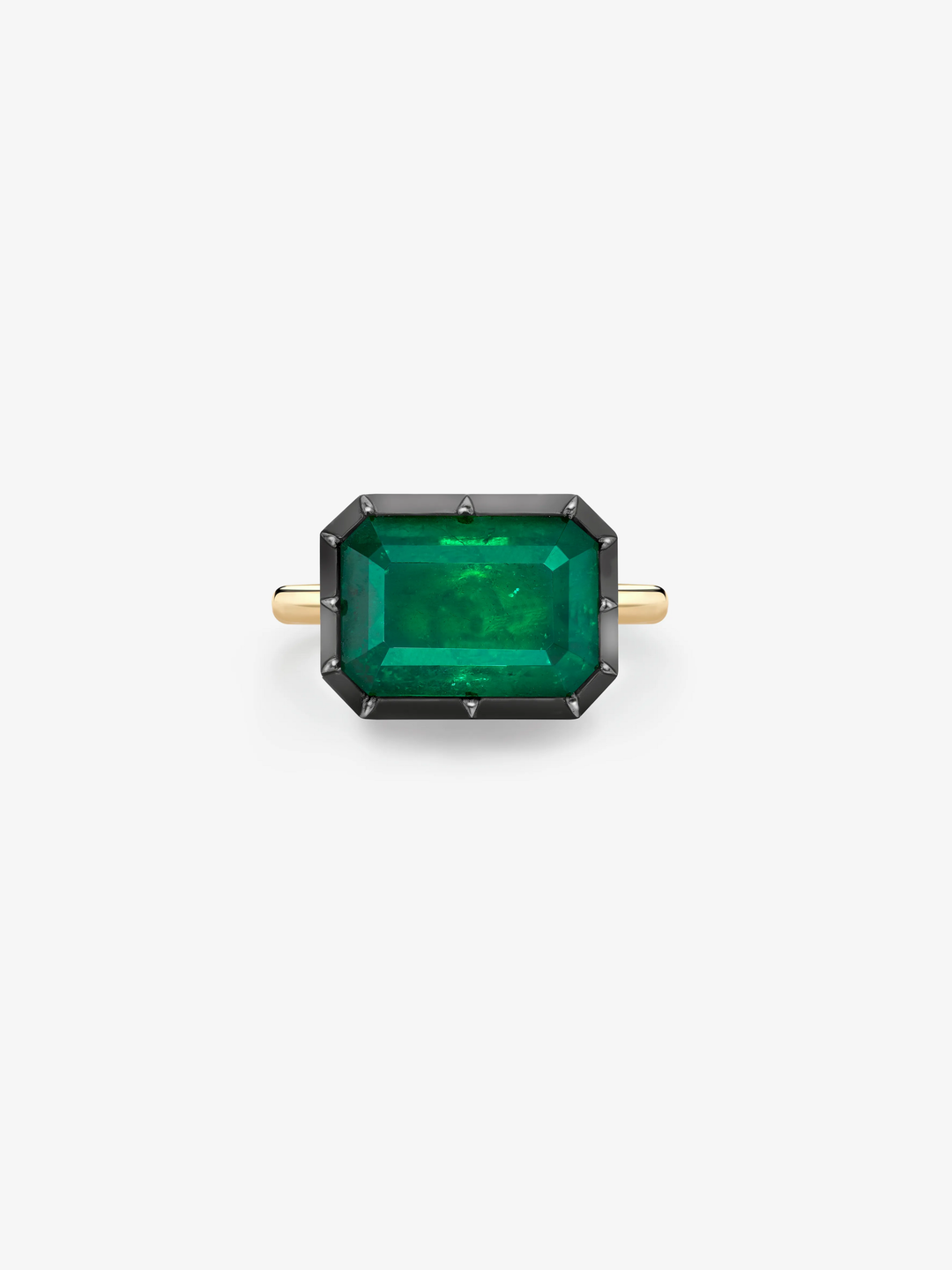 6.69ct East-West Emerald Cut Emerald Button Back Ring  View 1