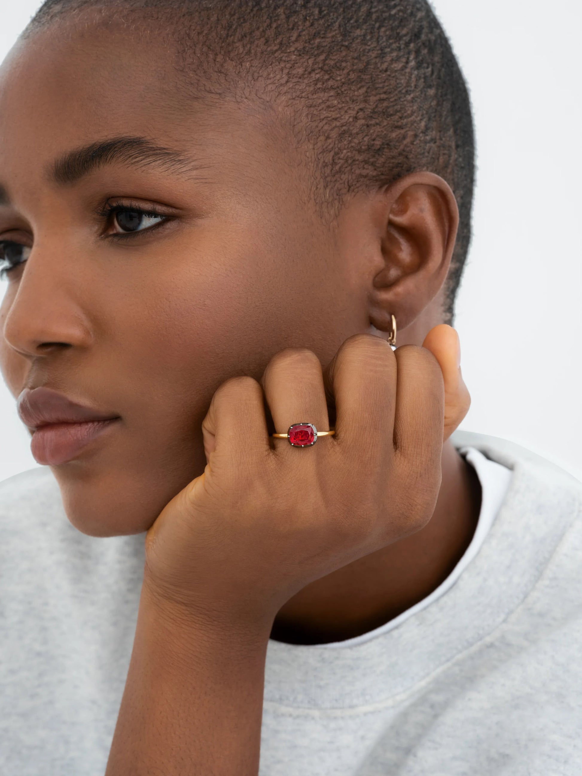2.02ct East-West Cushion Ruby Button Back Ring View 3