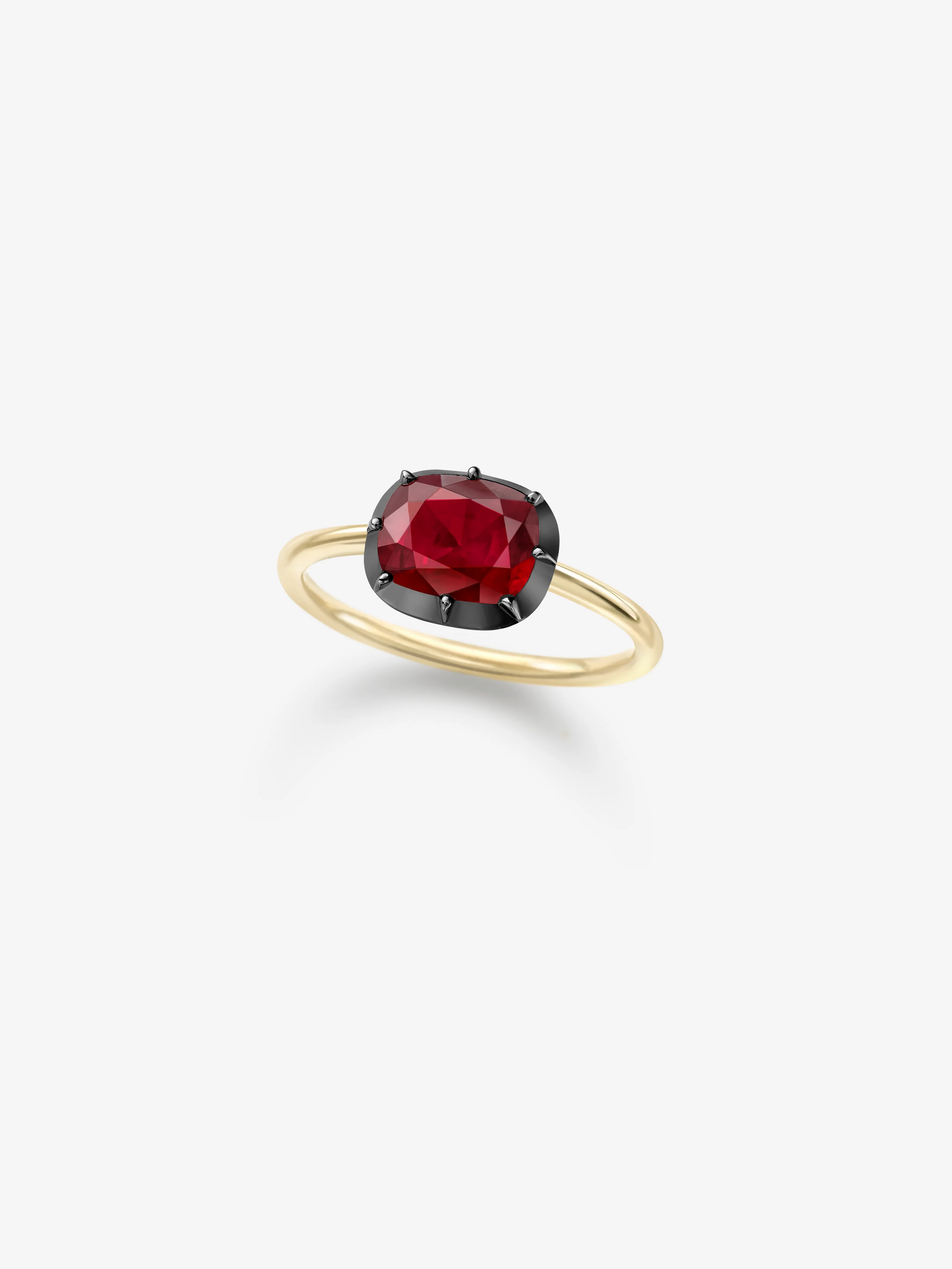 2.02ct East-West Cushion Ruby Button Back Ring View 2