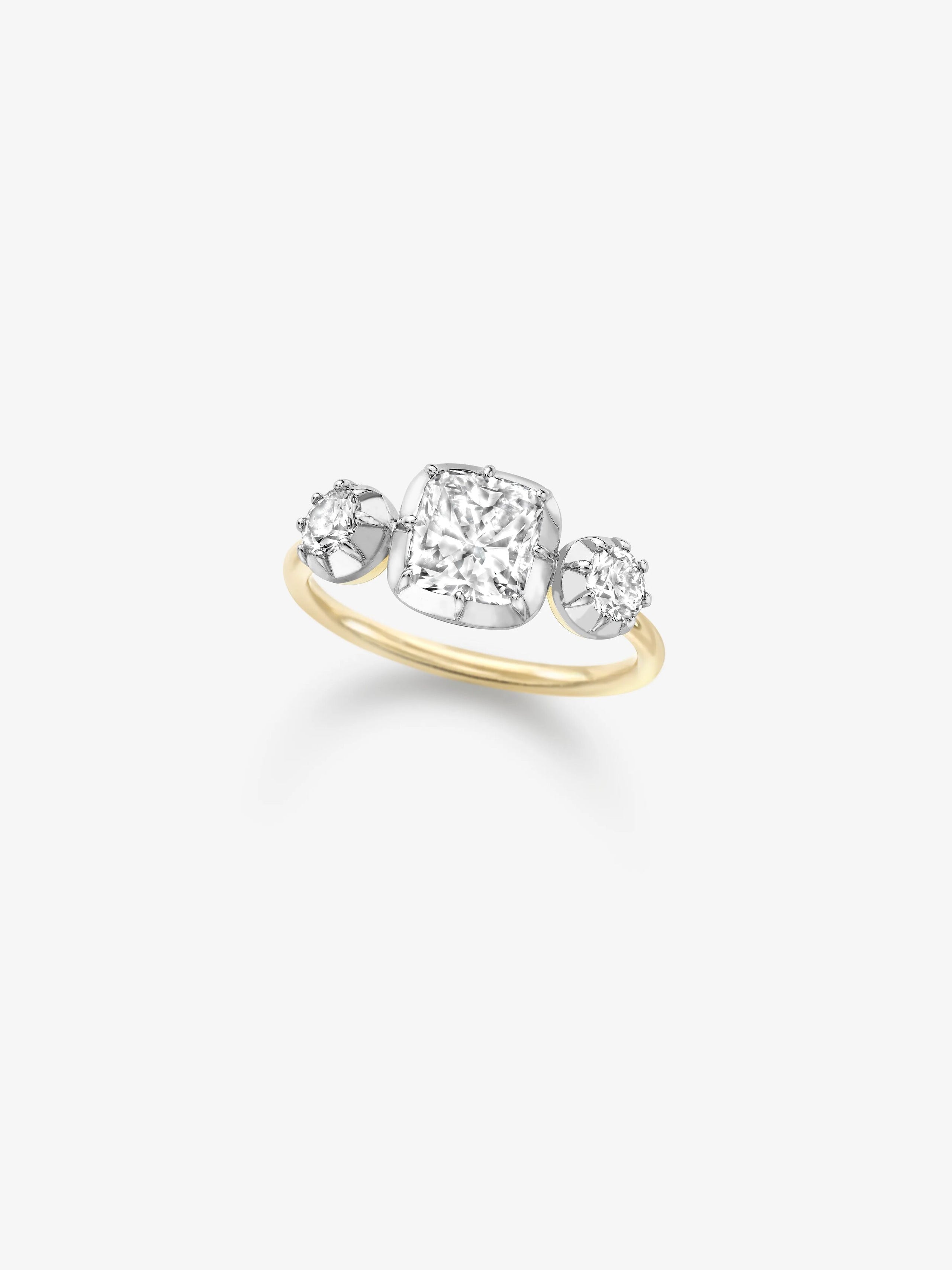 1.51ct Three Stone Cushion Diamond Button Back Ring View 2