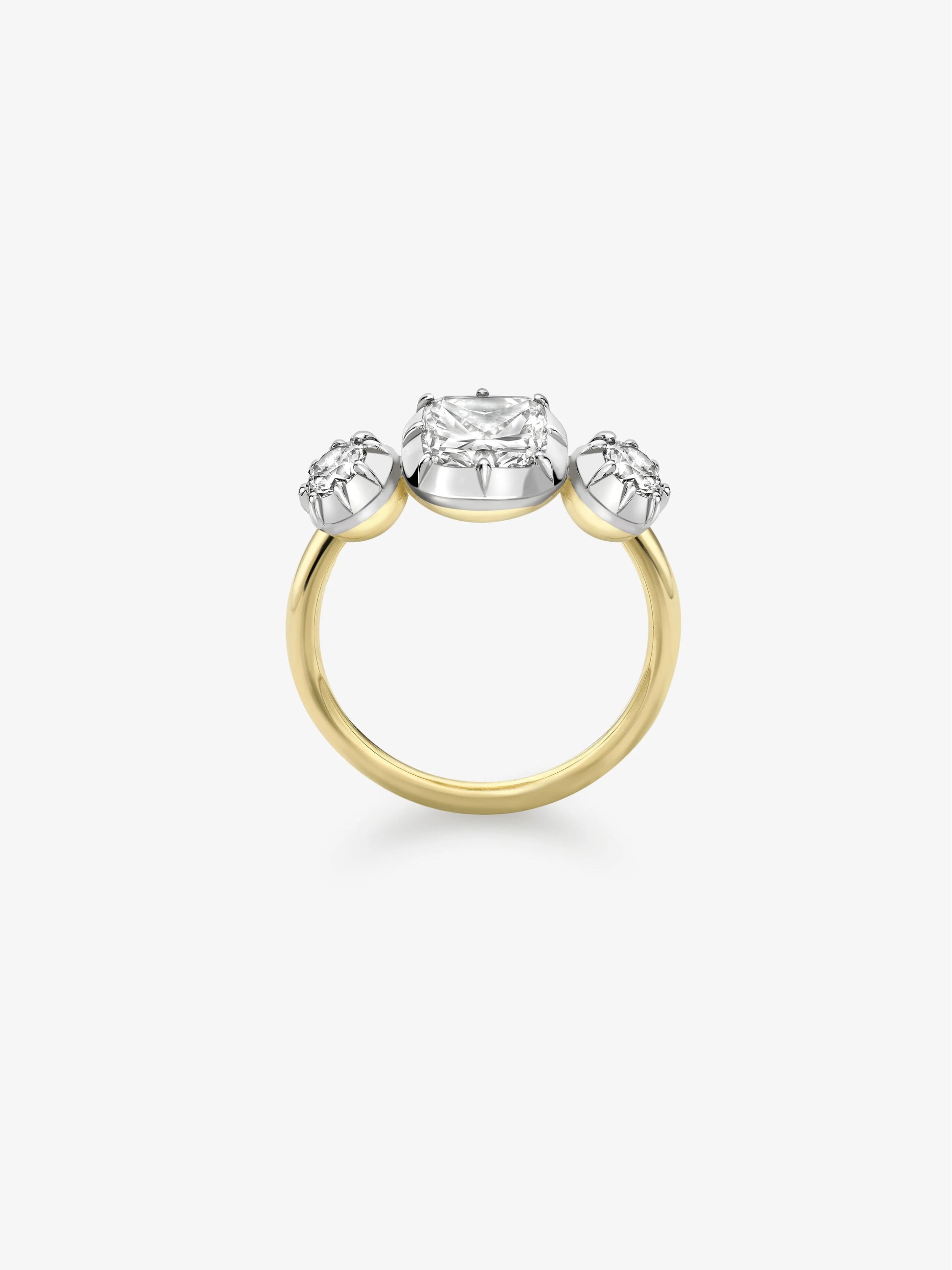1.51ct Three Stone Cushion Diamond Button Back Ring View 4