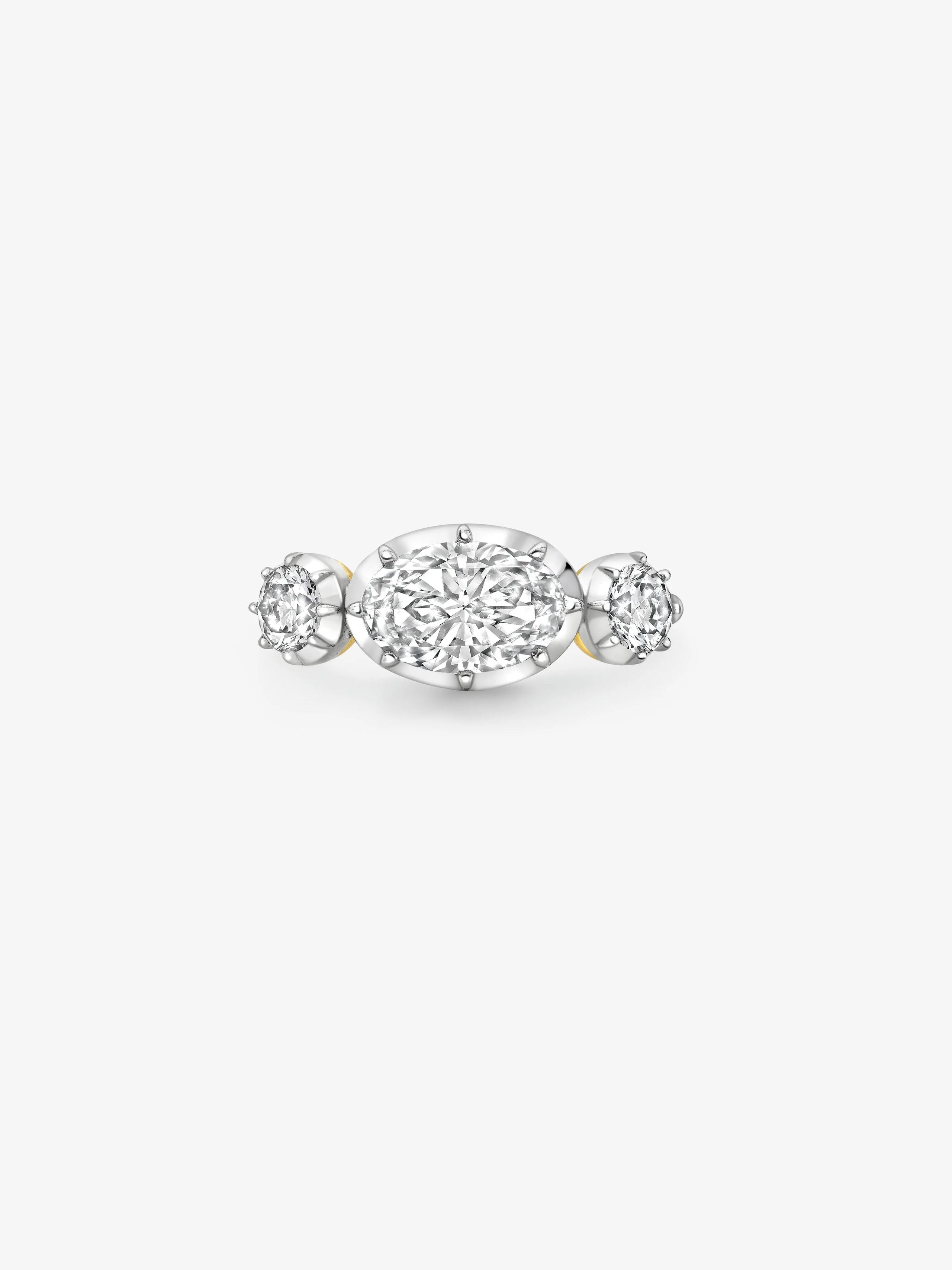 1.51ct Three Stone Oval Diamond Button Back Ring View 1