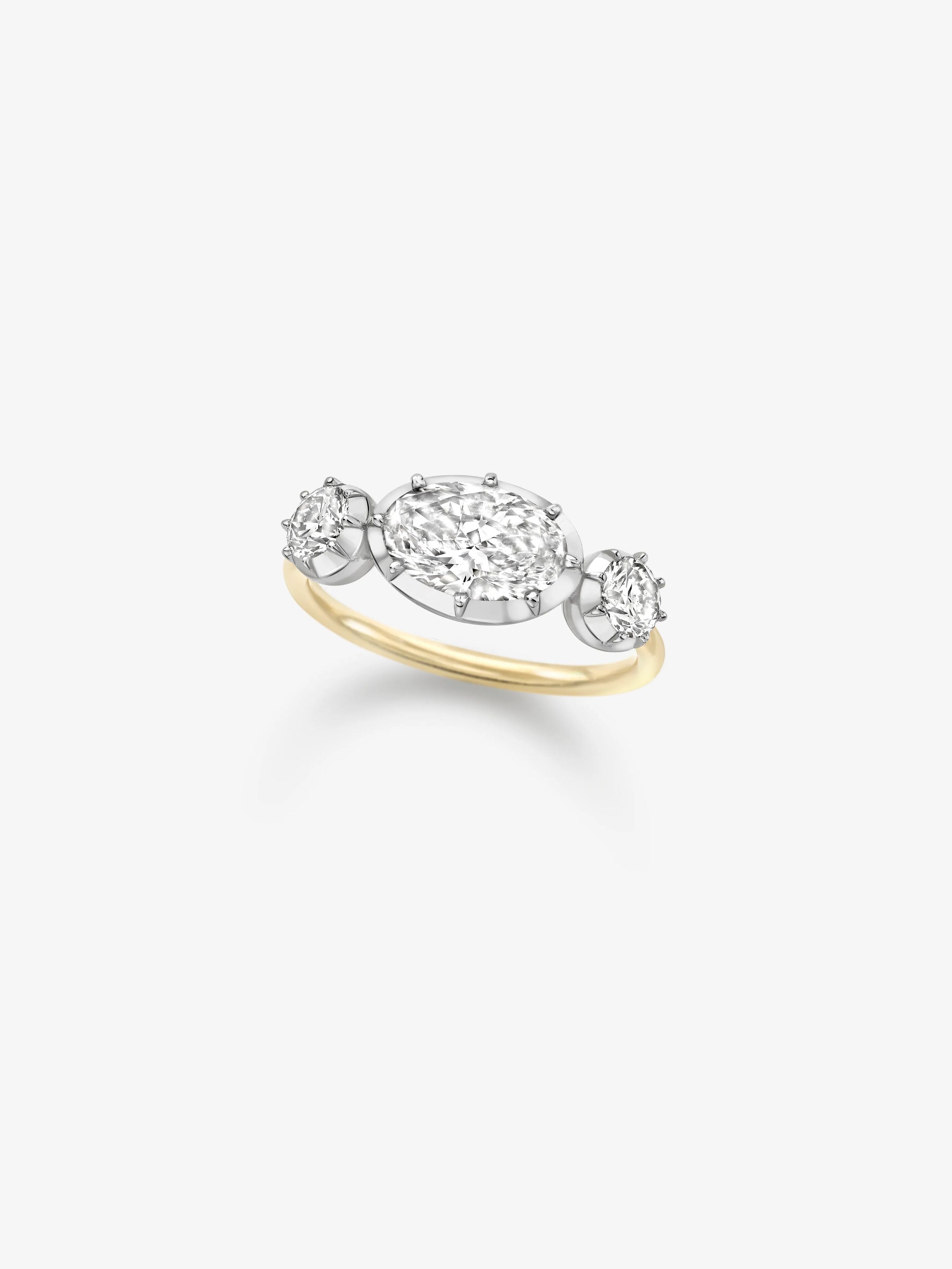 1.51ct Three Stone Oval Diamond Button Back Ring View 2